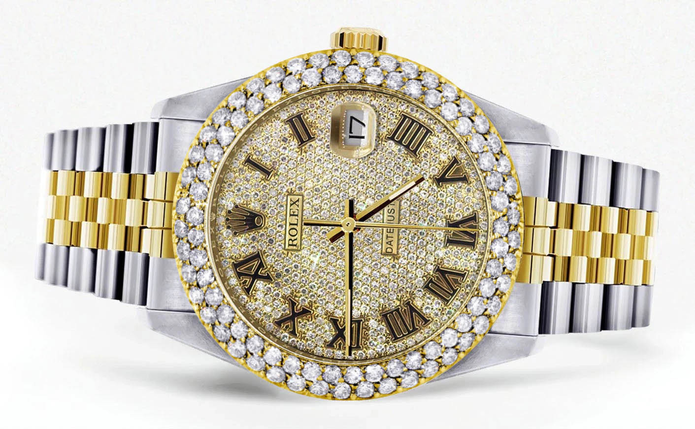 Diamond Gold Rolex Watch For Men 16233 | 36Mm | Diamond Gold Roman Numeral Dial | Two Row 4.25 Carat Bezel | Jubilee Band - Image 2