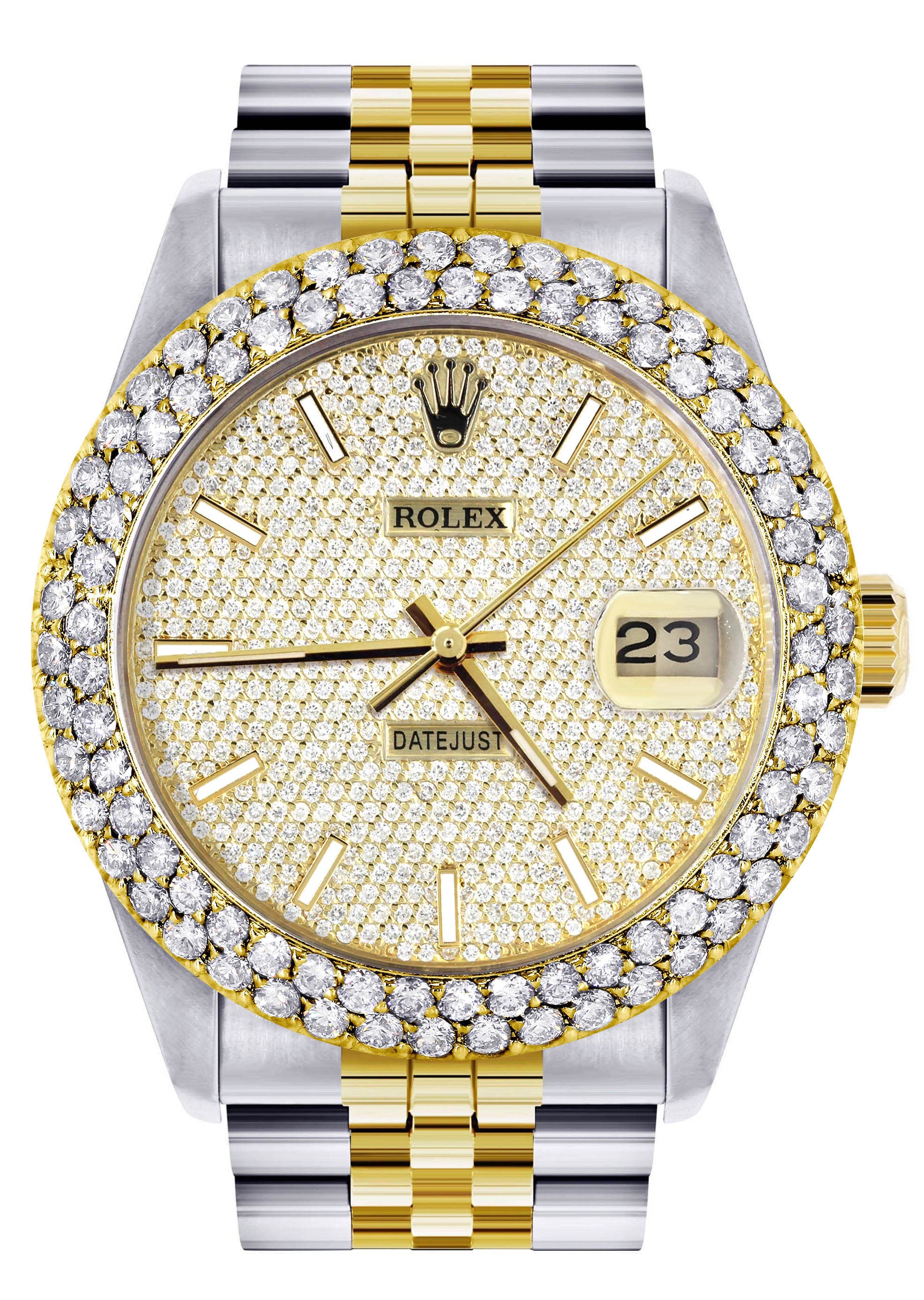 Diamond Gold Rolex Watch For Men 16233 | 36Mm | Full Diamond Dial | Two Row 4.25 Carat Bezel | Jubilee Band