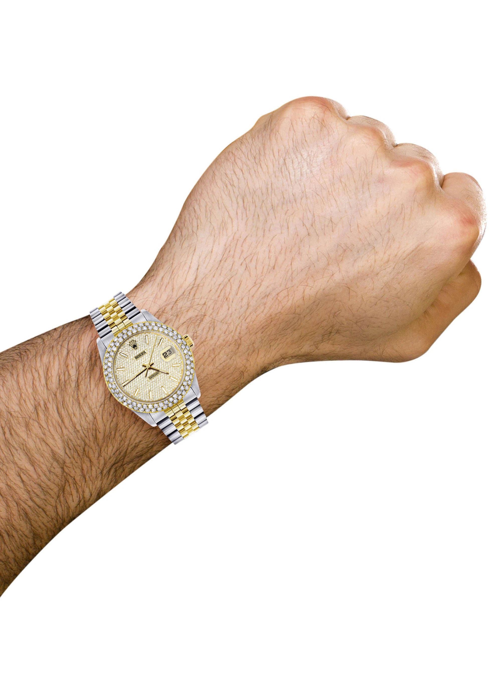 Diamond Gold Rolex Watch For Men 16233 | 36Mm | Full Diamond Dial | Two Row 4.25 Carat Bezel | Jubilee Band - Image 5