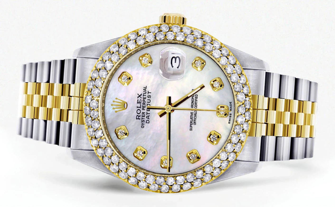 Diamond Gold Rolex Watch For Men 16233 | 36Mm | Mother of Pearl Dial | Two Row 4.25 Carat Bezel | Jubilee Band - Image 2