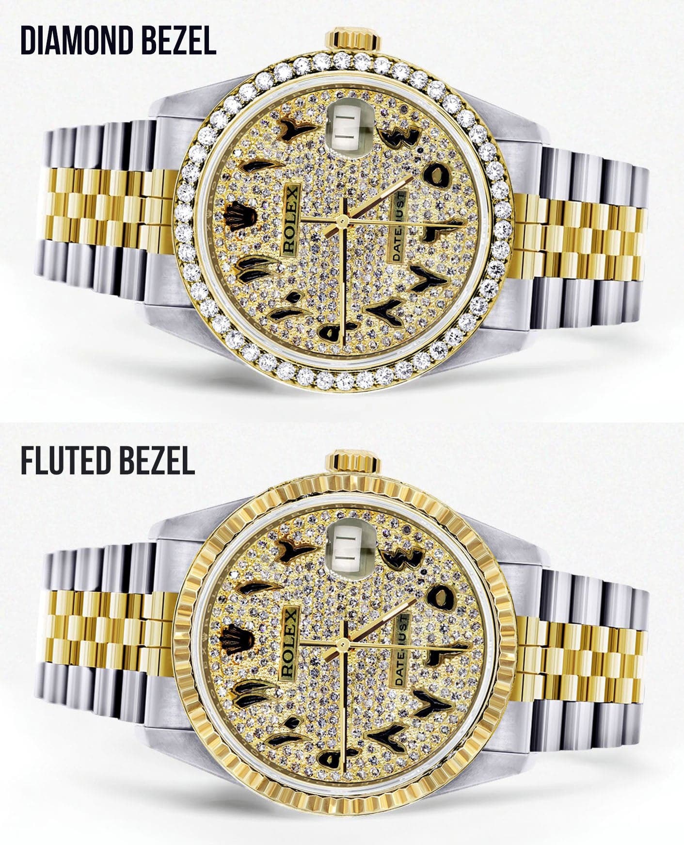 Diamond Gold Rolex Watch For Men 16233 | 36Mm | Black Arabic Full Diamond Dial | Jubilee Band - Image 2