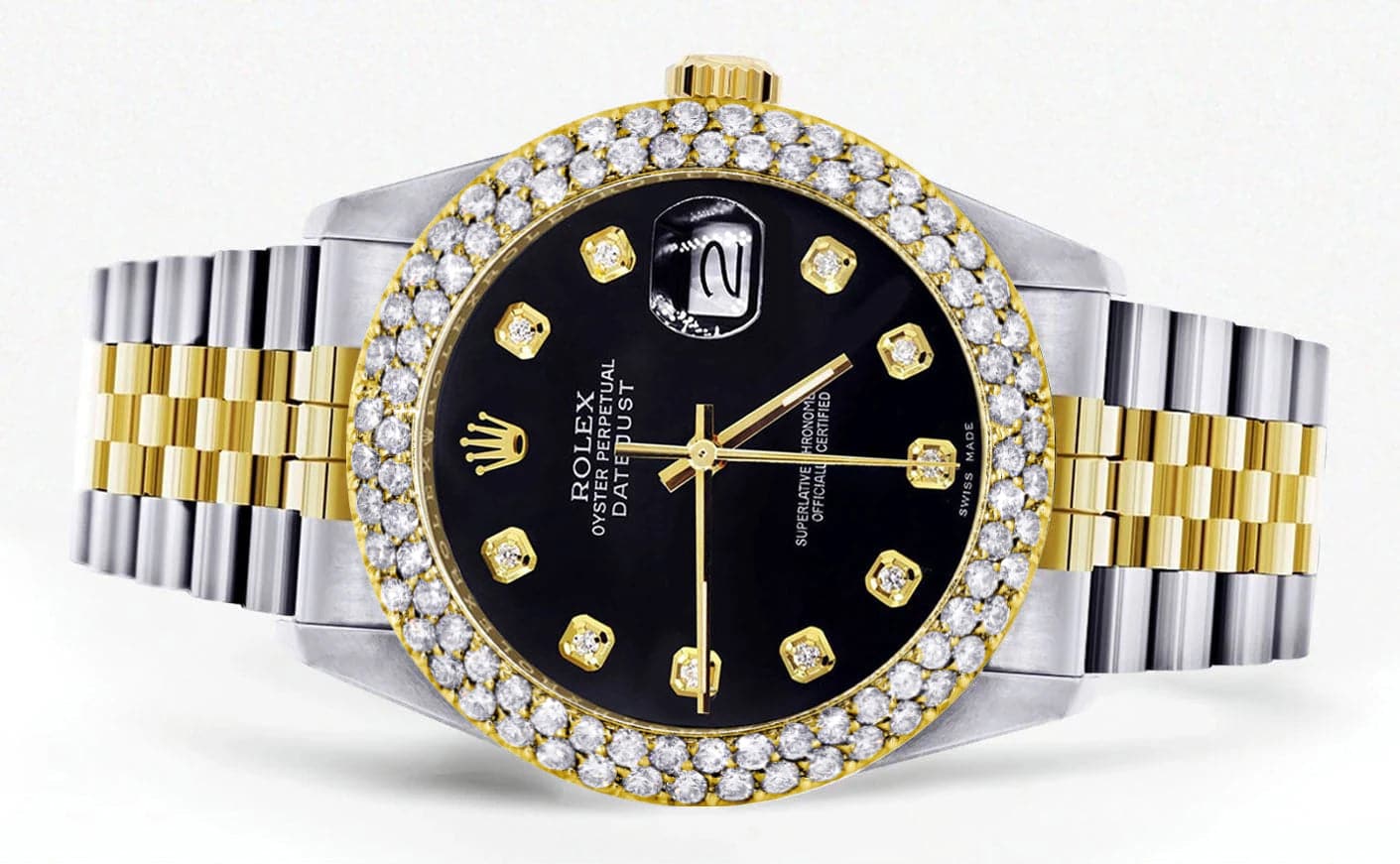 Diamond Gold Rolex Watch For Women 16233 | 36Mm | Black Dial | Two Row 4.25 Carat Bezel | Jubilee Band - Image 2