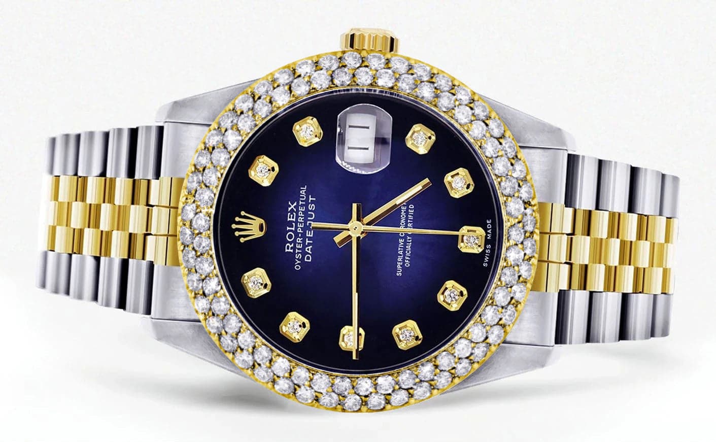 Diamond Gold Rolex Watch For Women 16233 | 36Mm | Blue Black Dial | Two Row 4.25 Carat Bezel | Jubilee Band - Image 2