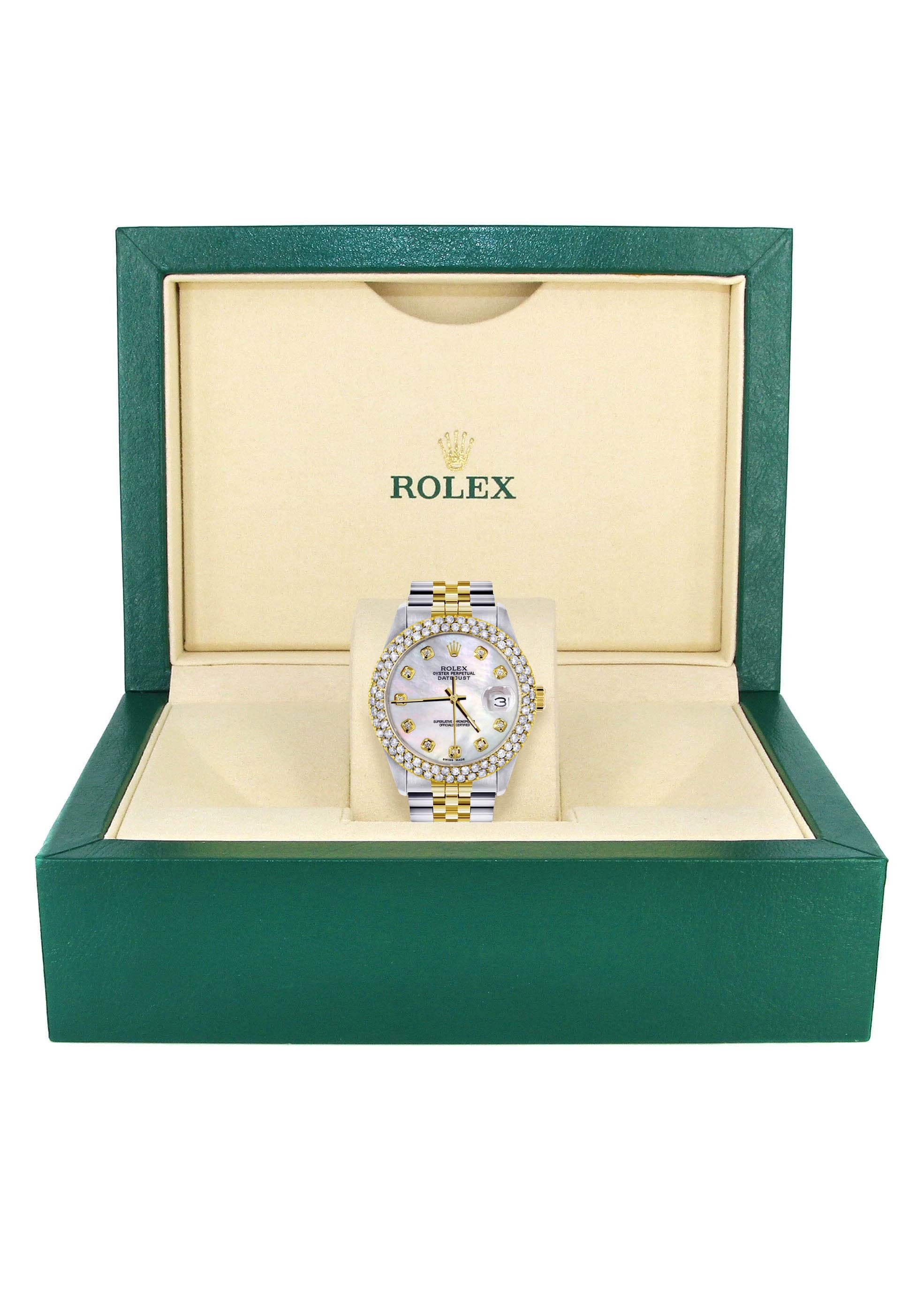 Diamond Gold Rolex Watch For Women 16233 | 36Mm | Mother of Pearl Dial | Two Row 4.25 Carat Bezel | Jubilee Band - Image 5