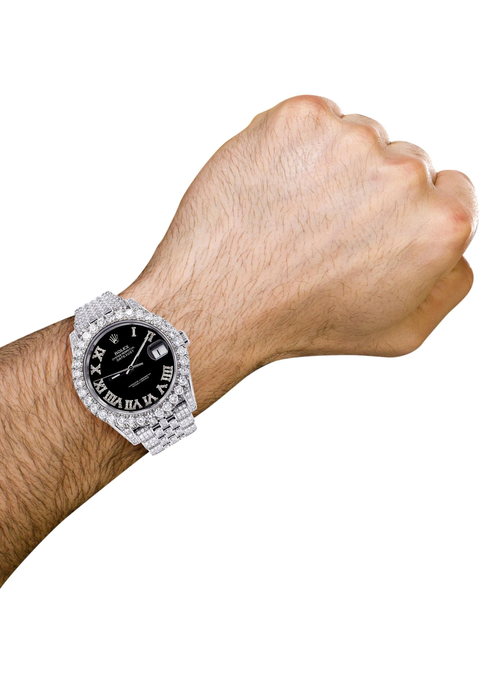 Diamond Iced Out Rolex Datejust 41 | 25 Carats Of Diamonds | Custom Black Roman Diamond Dial | Jubilee Band - Image 3