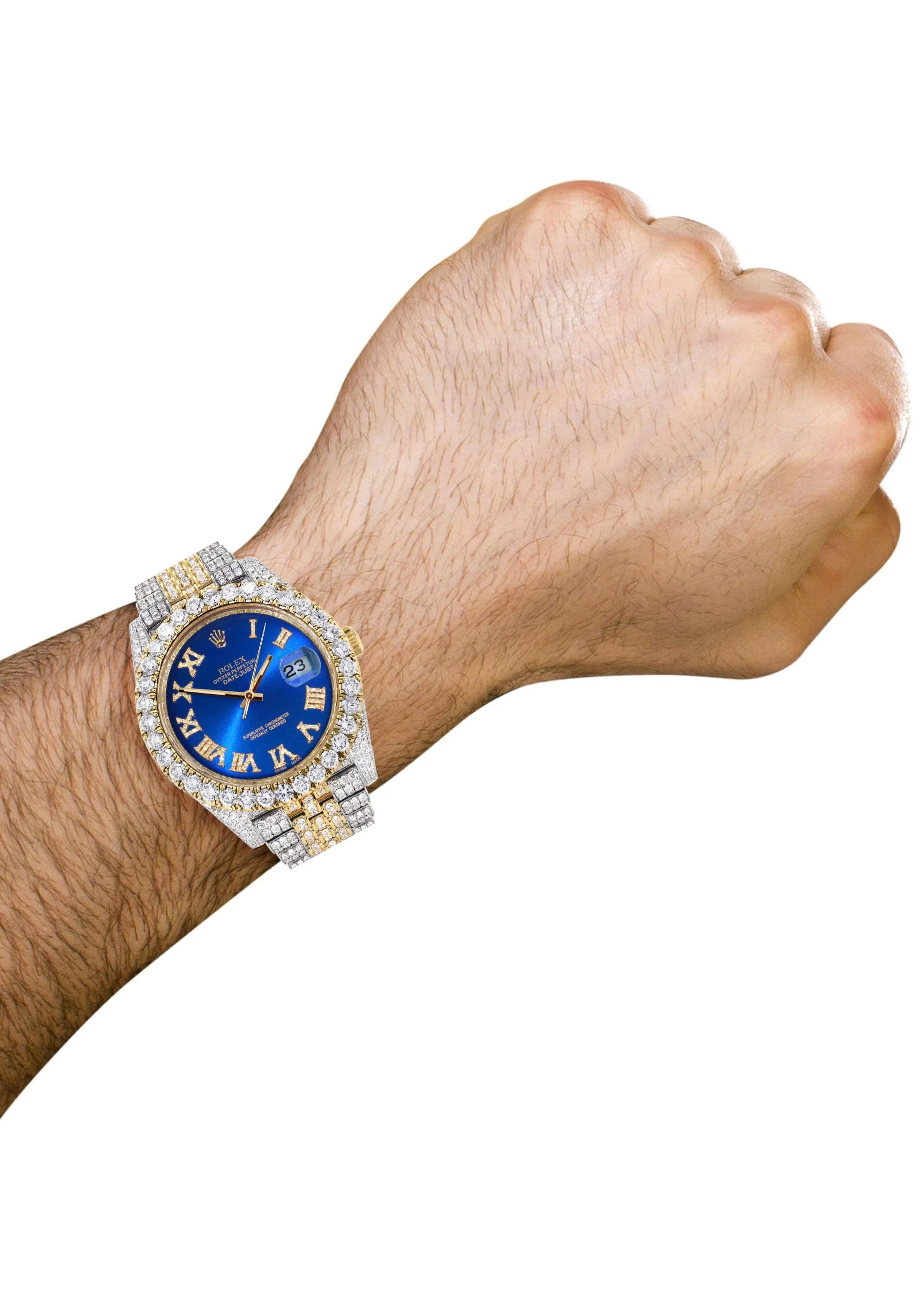 Diamond Iced Out Rolex Datejust 41 | 25 Carats Of Diamonds | Custom Blue Roman Numeral Diamond Dial | Two Tone | Jubilee Band - Image 3