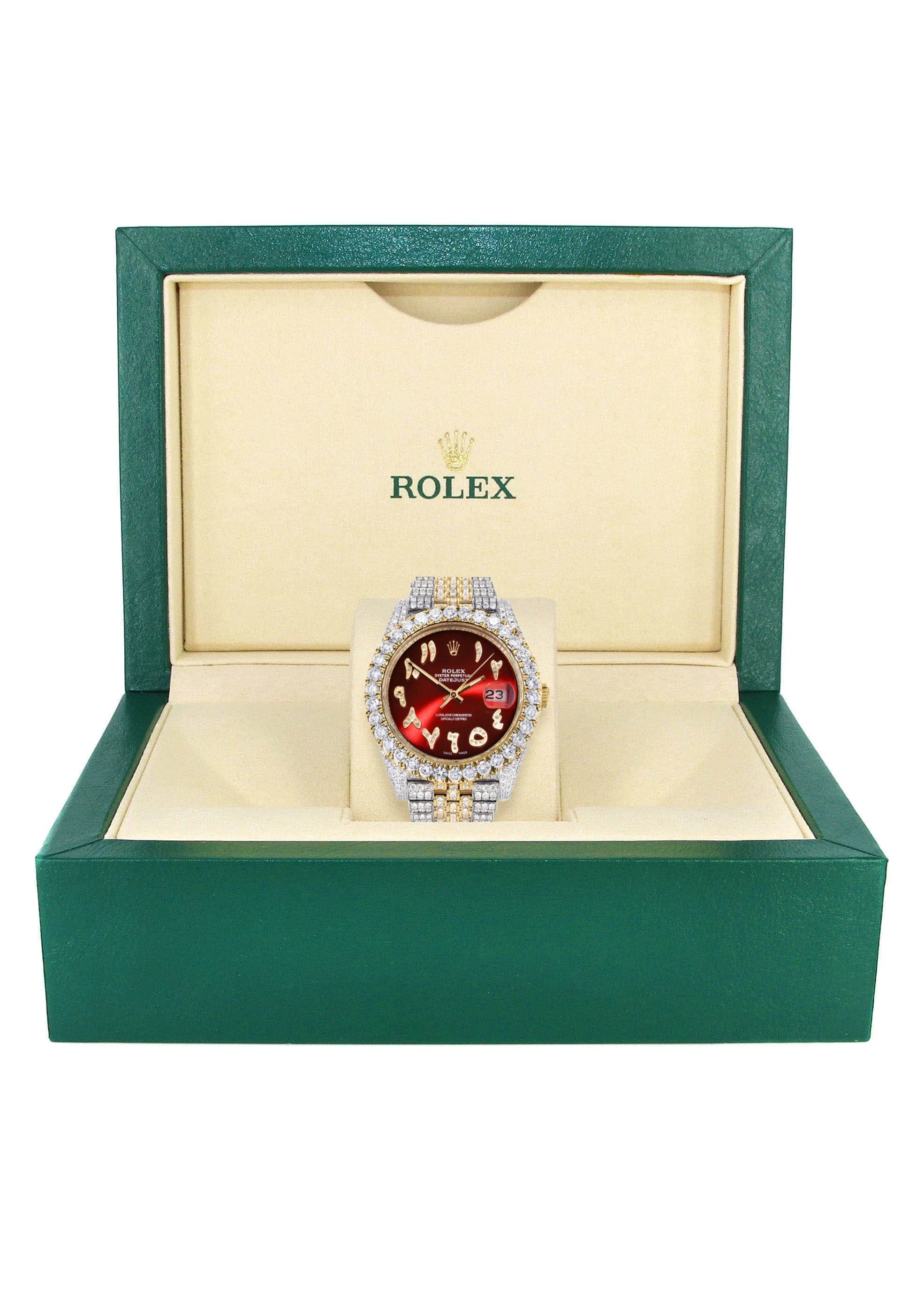 Diamond Iced Out Rolex Datejust 41 | 25 Carats Of Diamonds | Custom Red Arabic Numeral Diamond Dial | Two Tone | Jubilee Band - Image 5