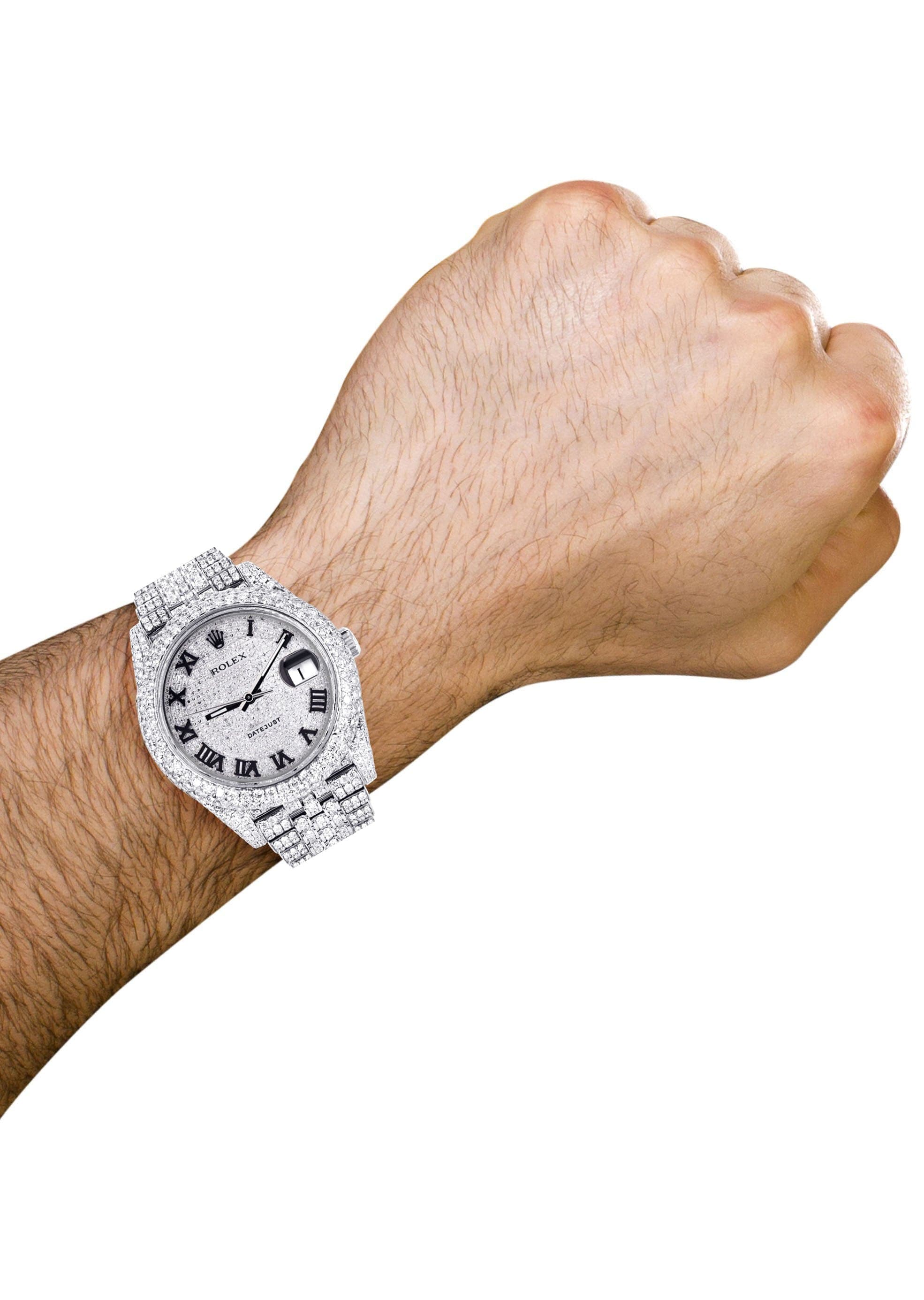 Diamond Iced Out Rolex Datejust 41 | 25 Carats Of Diamonds | Custom Roman Numeral Diamond Dial | Two Row | Jubilee Band - Image 3