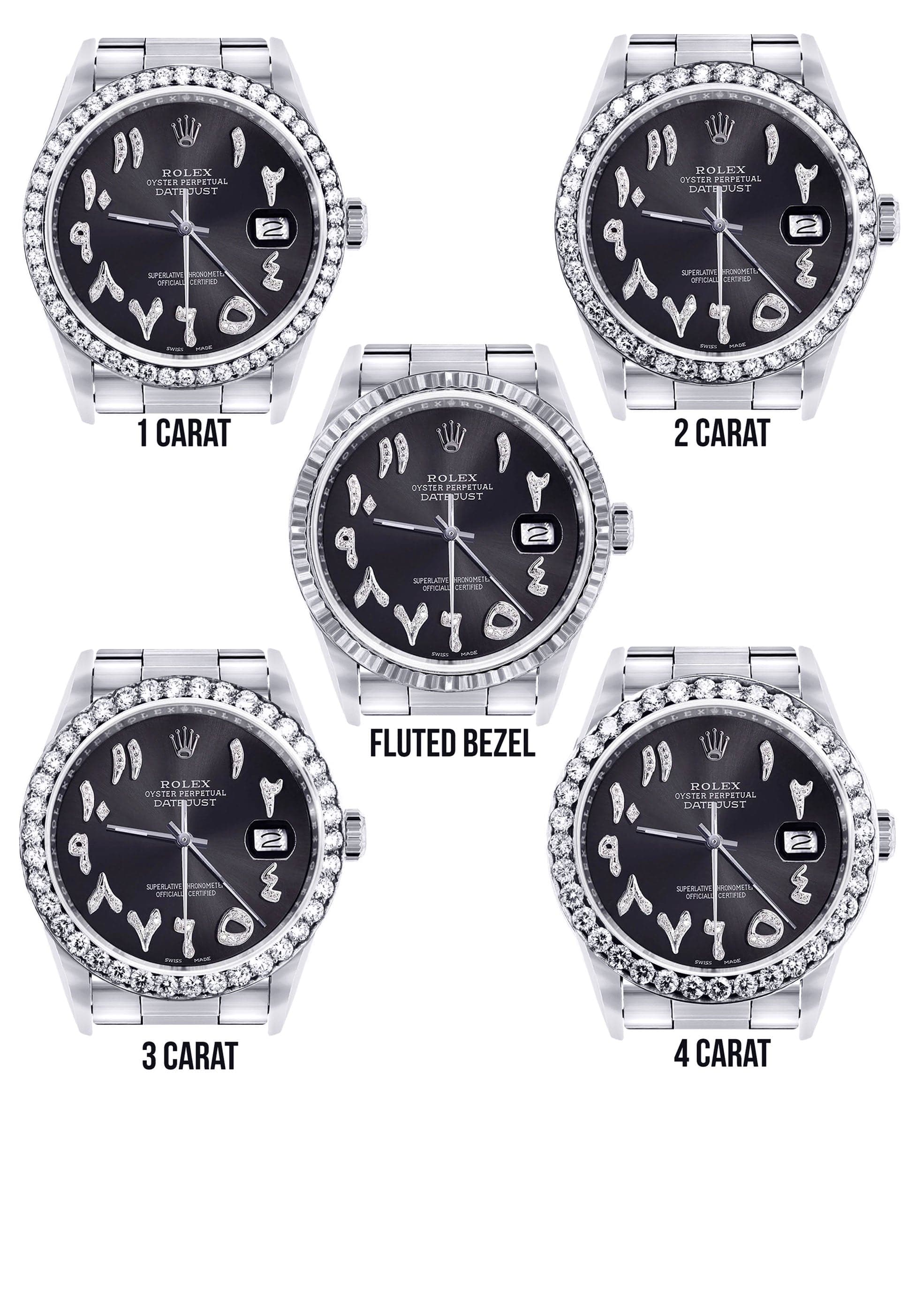 Diamond Mens Rolex Datejust Watch 16200 | 36 MM | Custom Arabic Diamond Dial | Oyster Band | Diamond Bezel - Image 3