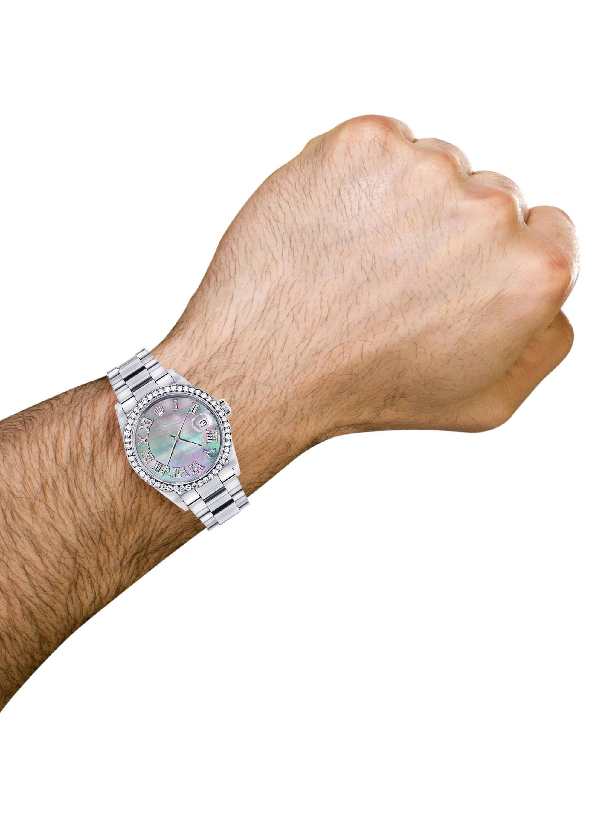Diamond Mens Rolex Datejust Watch 16200 | 36Mm | Dark Mother Of Pearl Dial | Roman Numeral | Oyster Band - Image 4