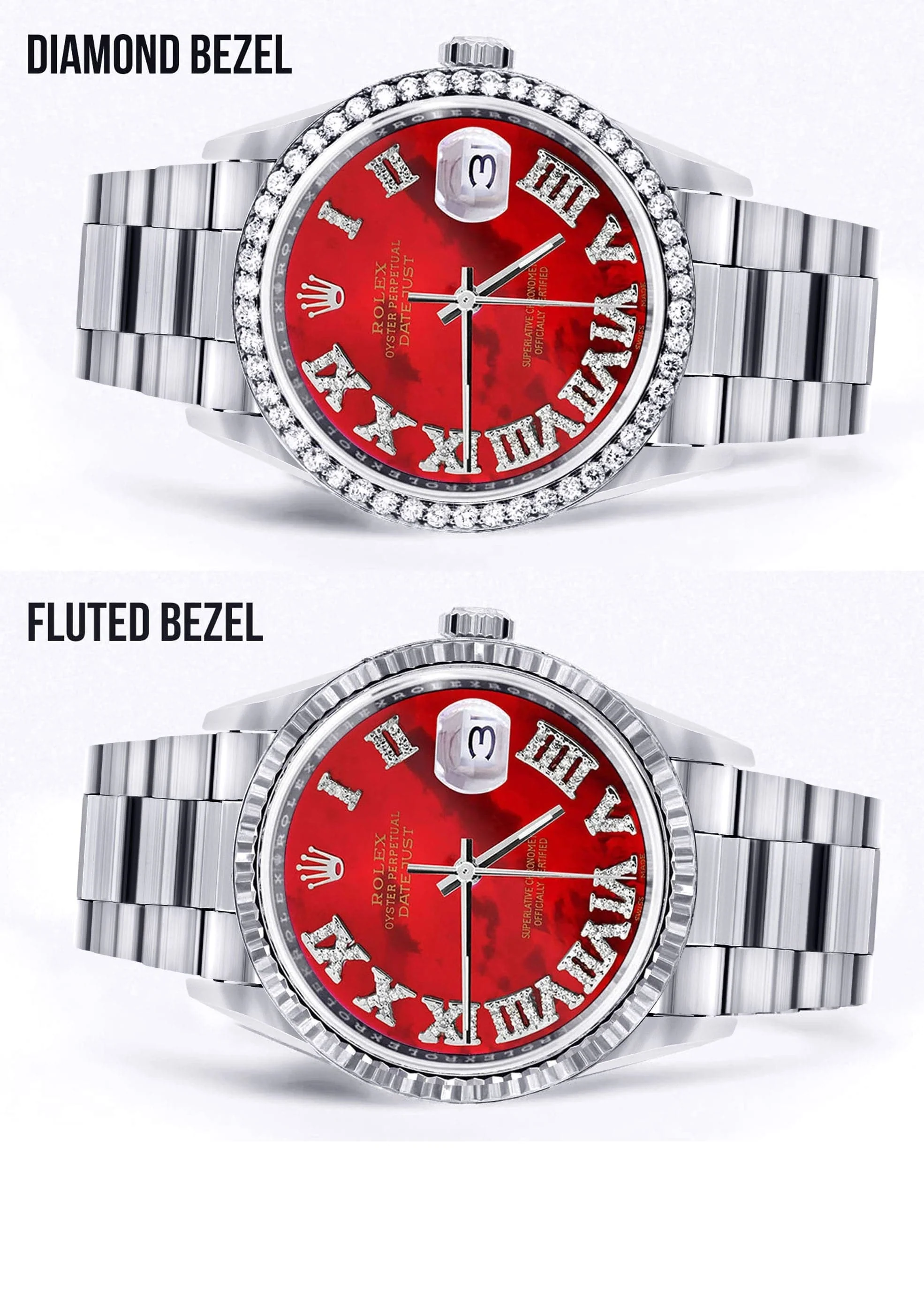 Diamond Mens Rolex Datejust Watch 16200 | 36Mm | Diamond Red Mother Of Pearl Roman Numeral Dial | Oyster Band - Image 2
