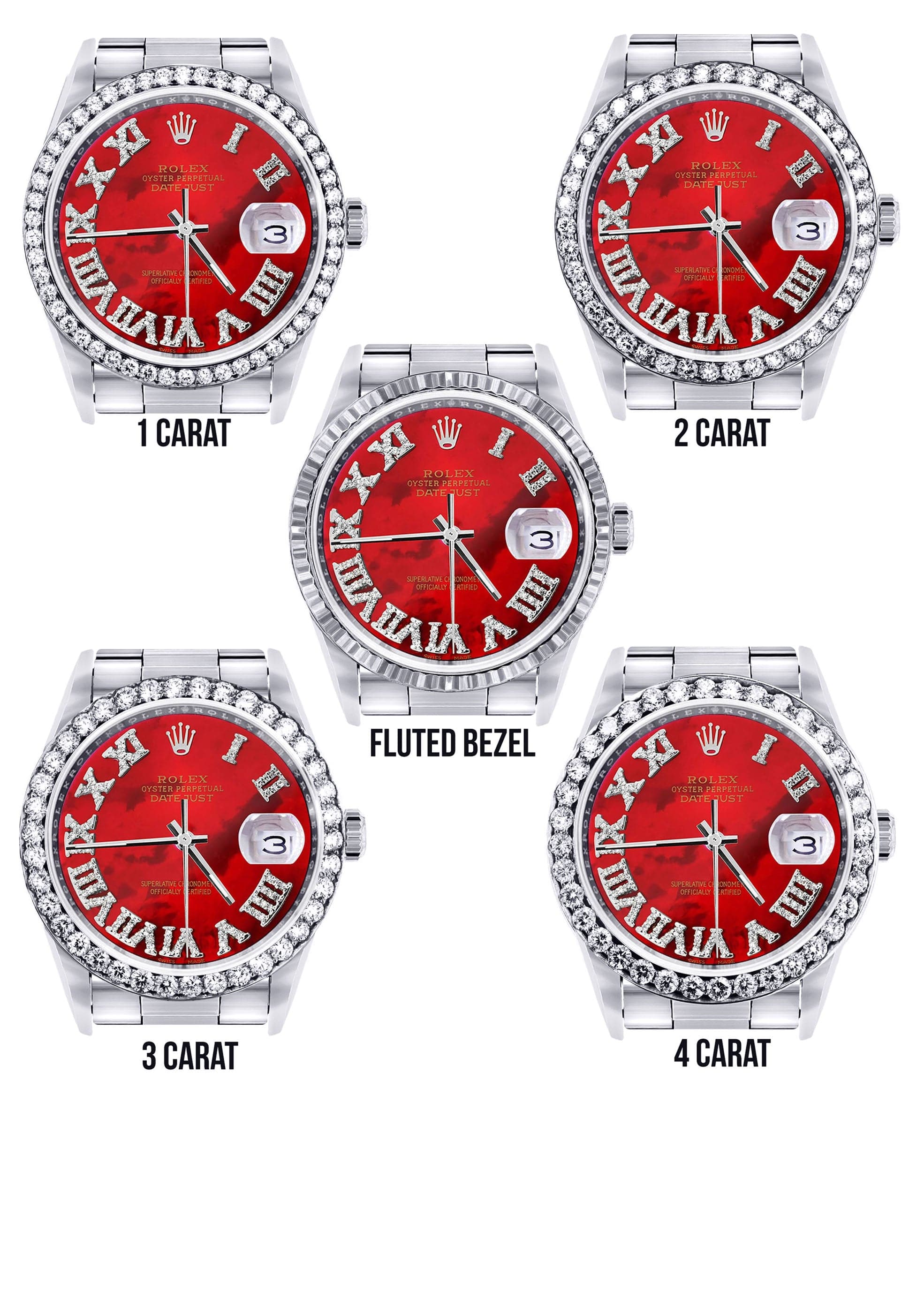 Diamond Mens Rolex Datejust Watch 16200 | 36Mm | Diamond Red Mother Of Pearl Roman Numeral Dial | Oyster Band - Image 3