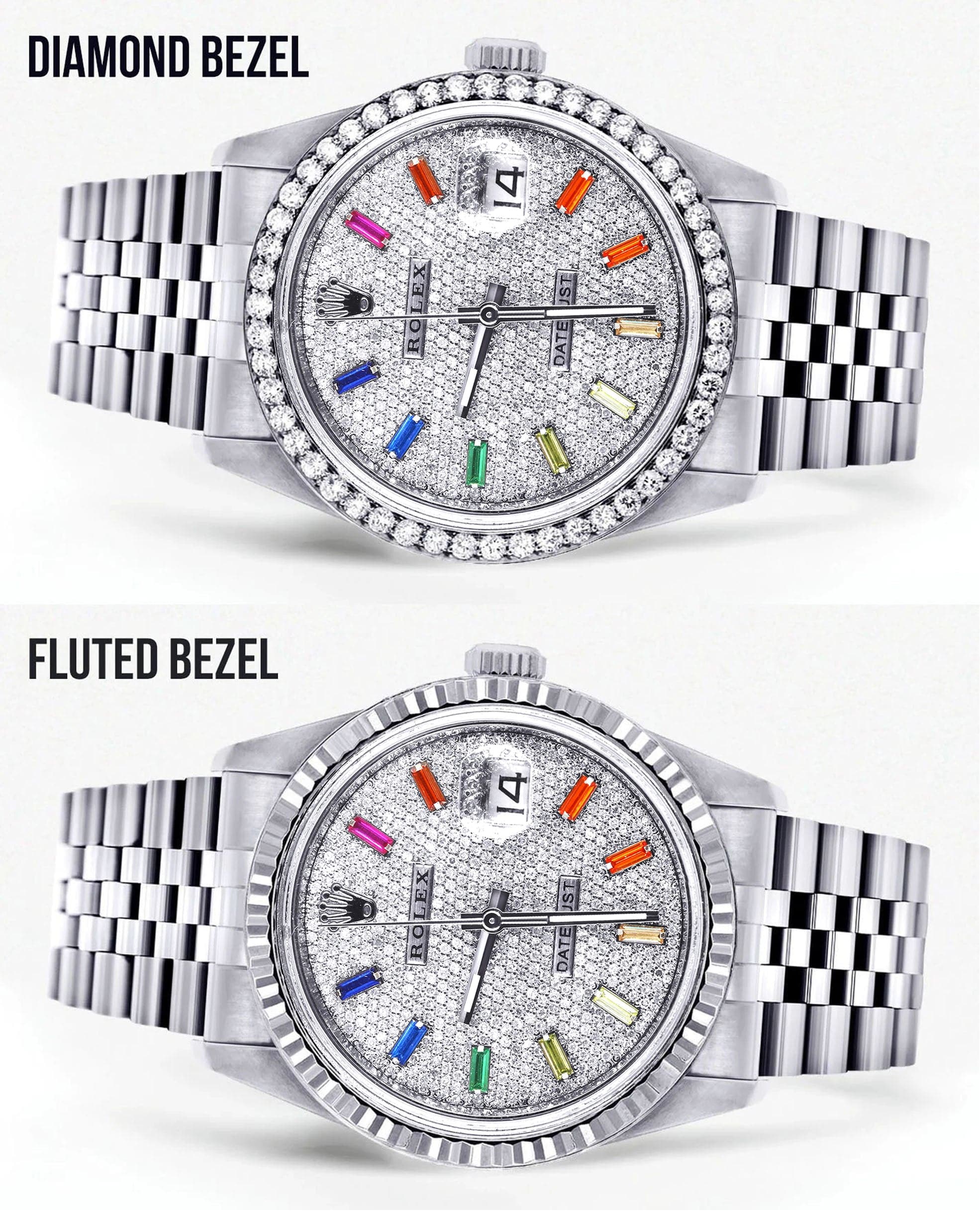 Diamond Mens Rolex Datejust Watch 16200  | 36MM | Diamond Color Baguettes Dial | Jubilee Band - Image 2