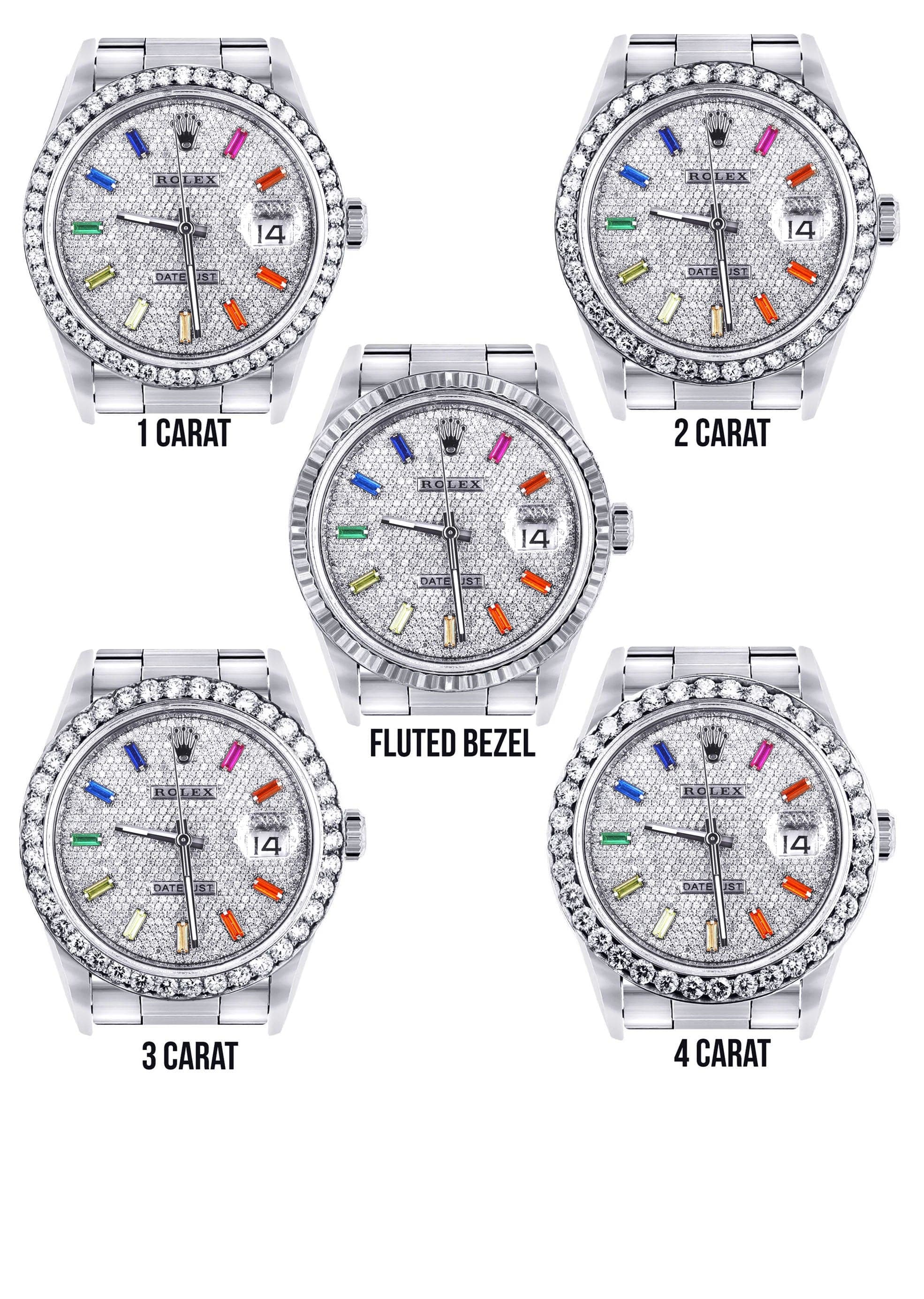 Diamond Mens Rolex Datejust Watch 16200  | 36MM | Full Diamond Color Baguettes Dial | Oyster Band - Image 3