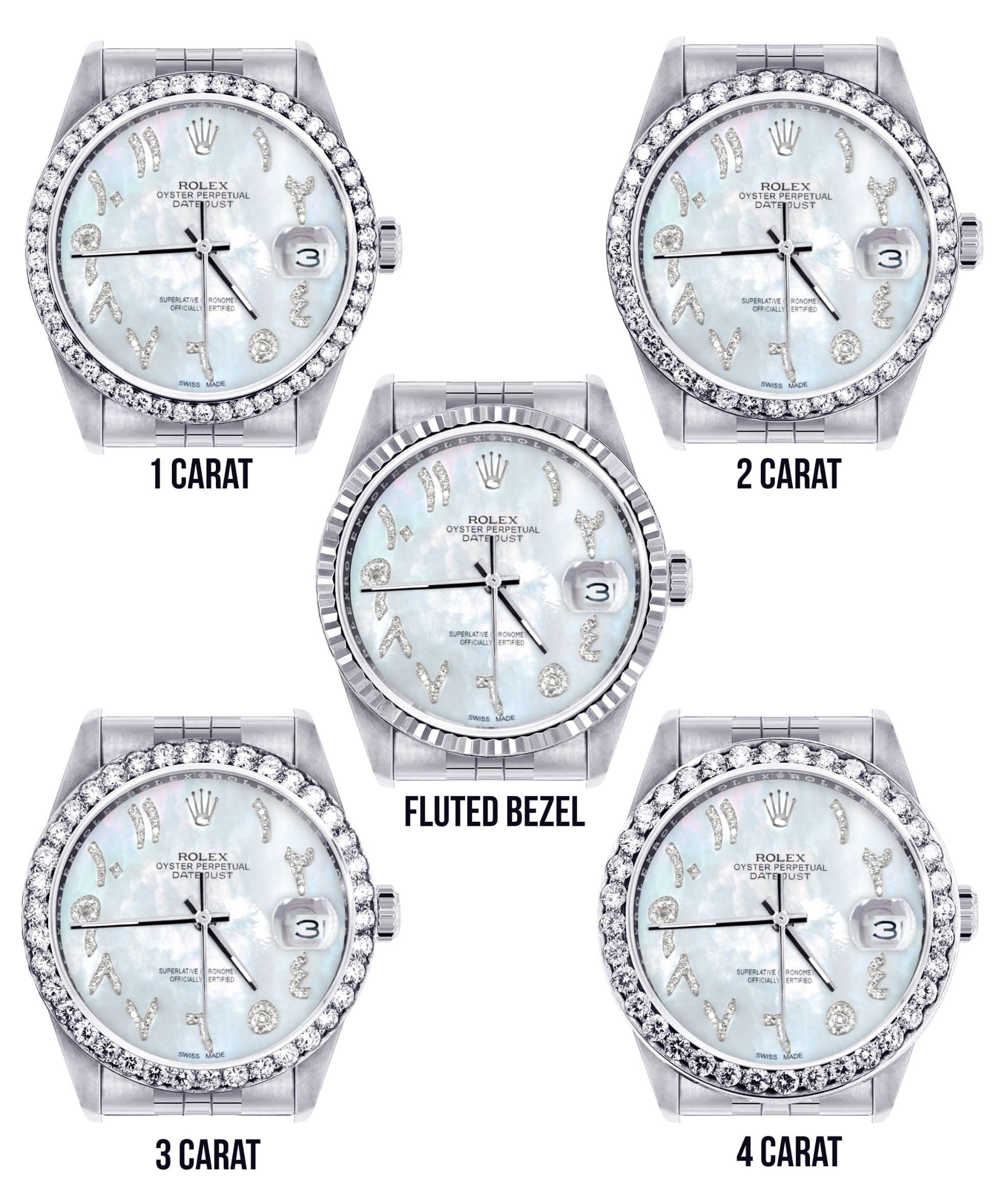 Diamond Mens Rolex Datejust Watch 16200 | 36Mm | Mother of Pearl Arabic Diamond Dial | Jubilee Band - Image 3