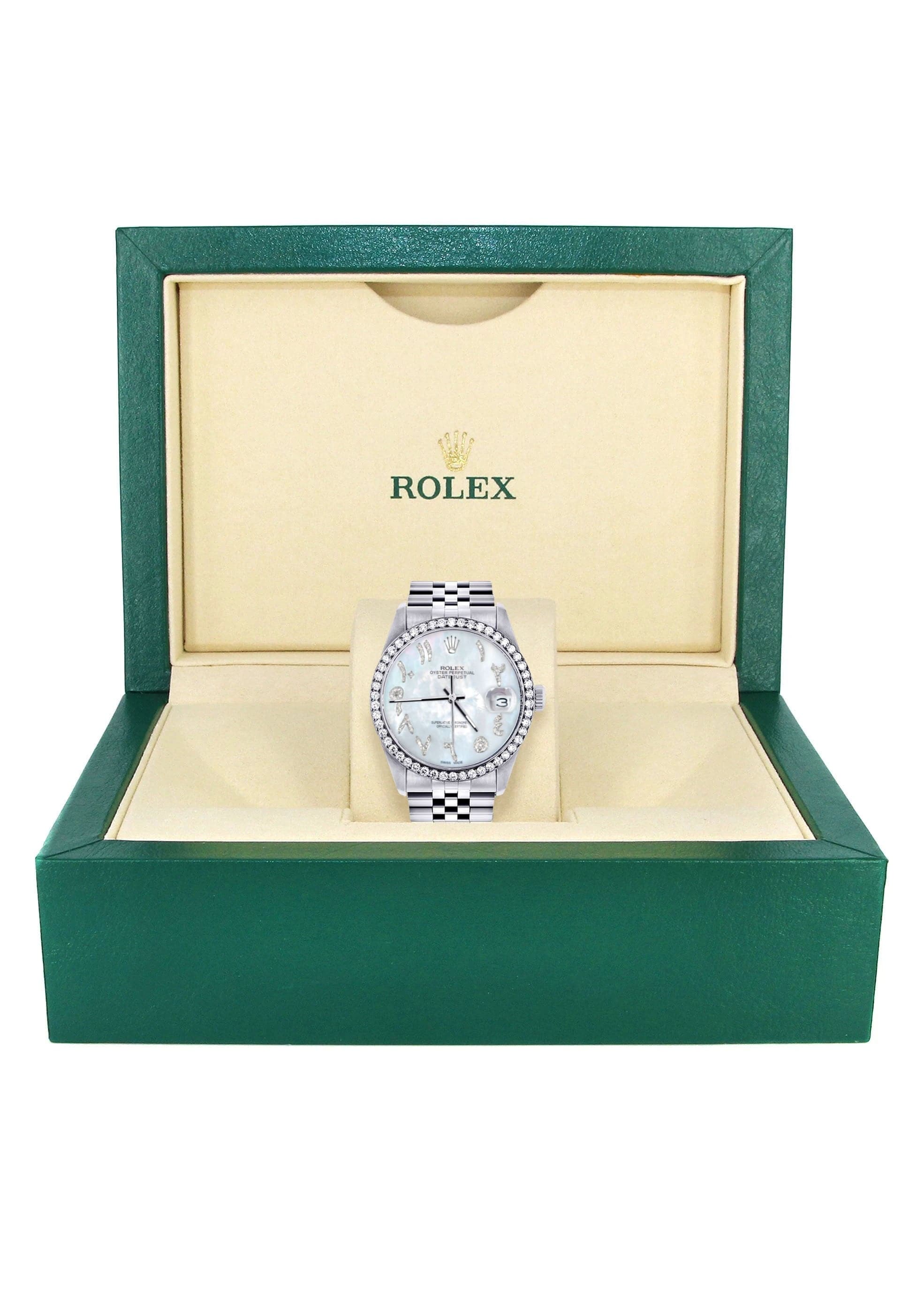 Diamond Mens Rolex Datejust Watch 16200 | 36Mm | Mother of Pearl Arabic Diamond Dial | Jubilee Band - Image 7