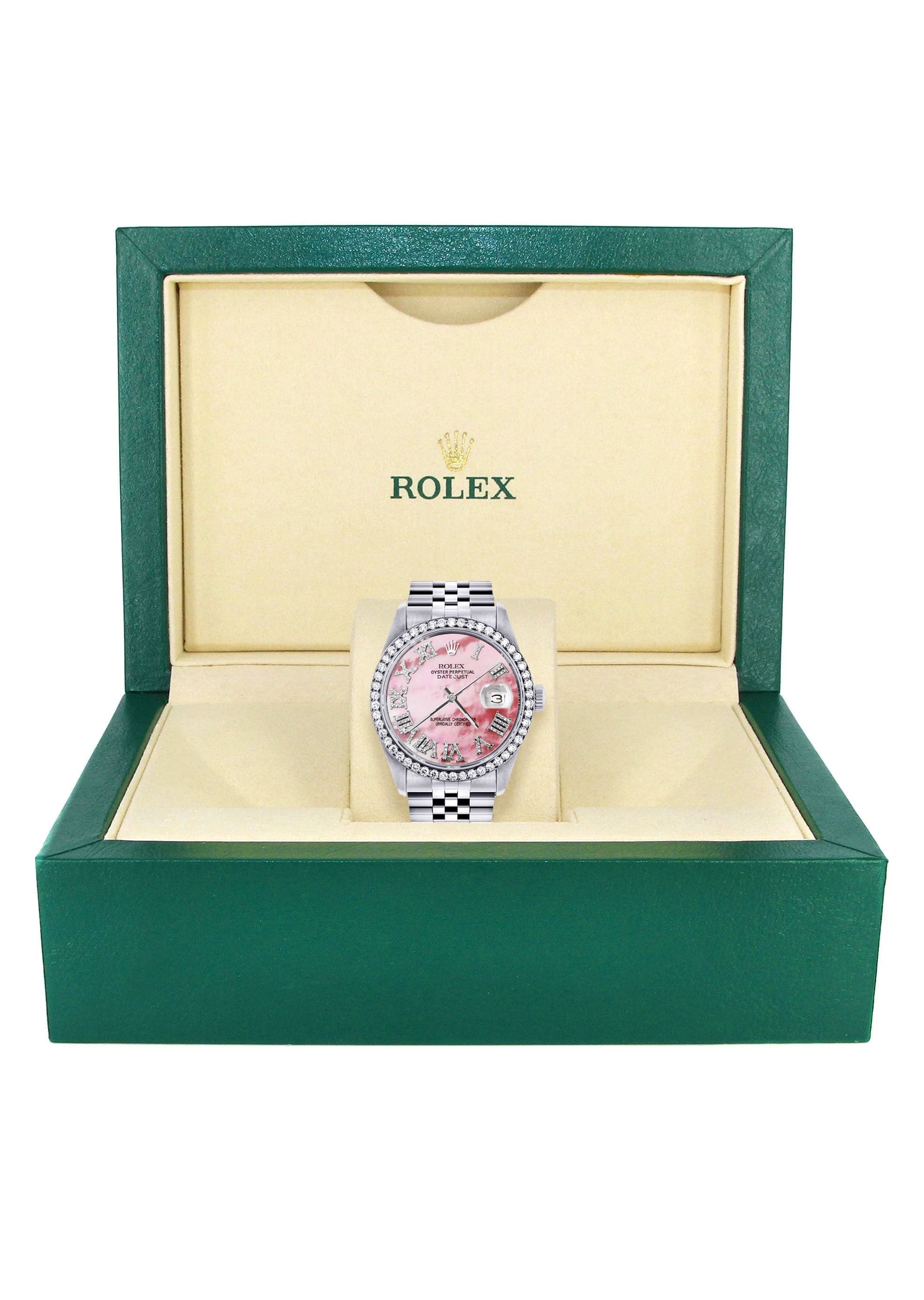 Diamond Mens Rolex Datejust Watch 16200 | 36Mm | Pink Mother Of Pearl Roman Numeral Dial | Jubilee Band - Image 8