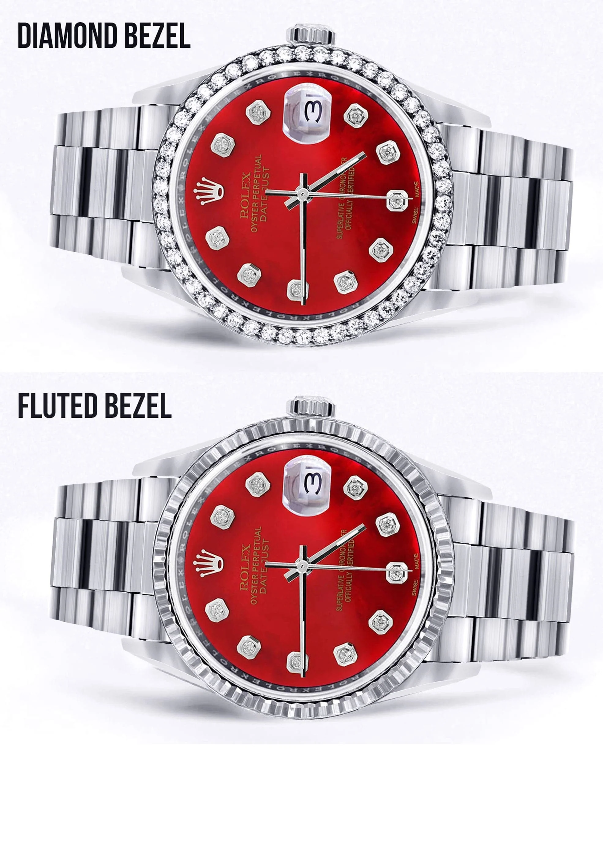 Diamond Mens Rolex Datejust Watch 16200 | 36Mm | Red Diamond Dial | Oyster Band - Image 2
