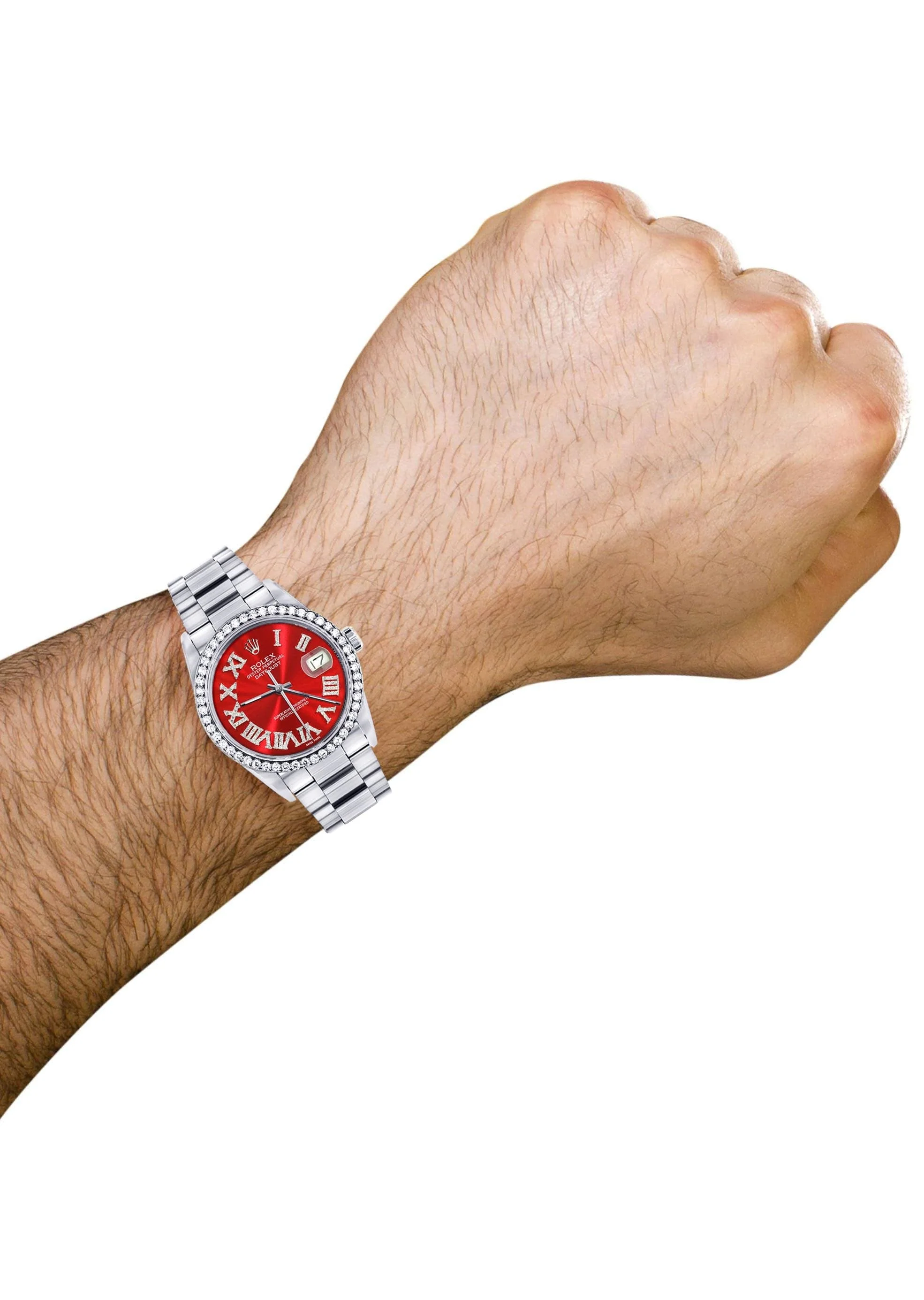 Diamond Mens  Rolex Datejust Watch 16200 | 36Mm | Red Roman Numeral Dial | Oyster Band - Image 4