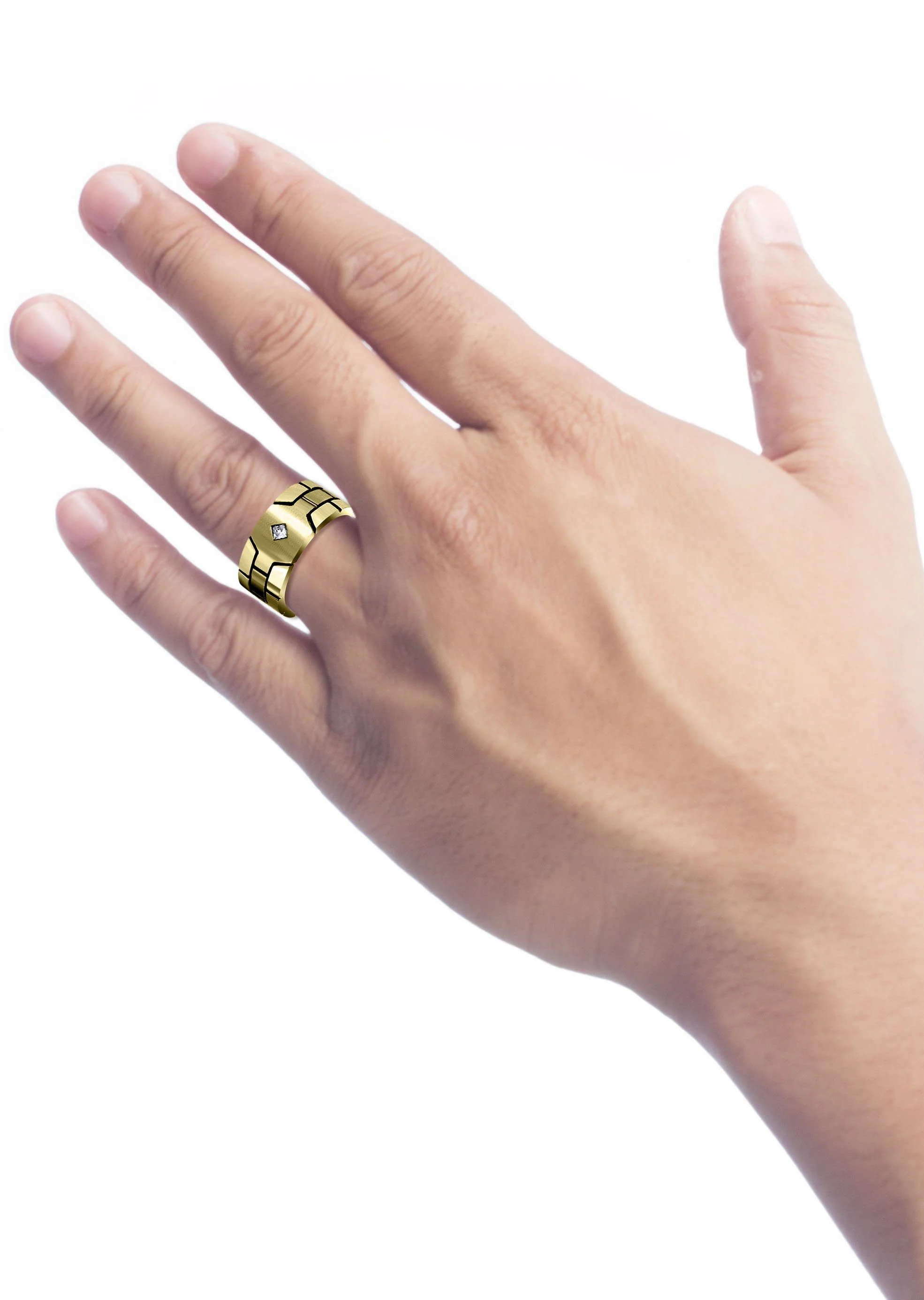 Yellow Gold Diamond Mens Engagement Ring | 0.1 Carats | Satin Finish (Ellis) - Image 4