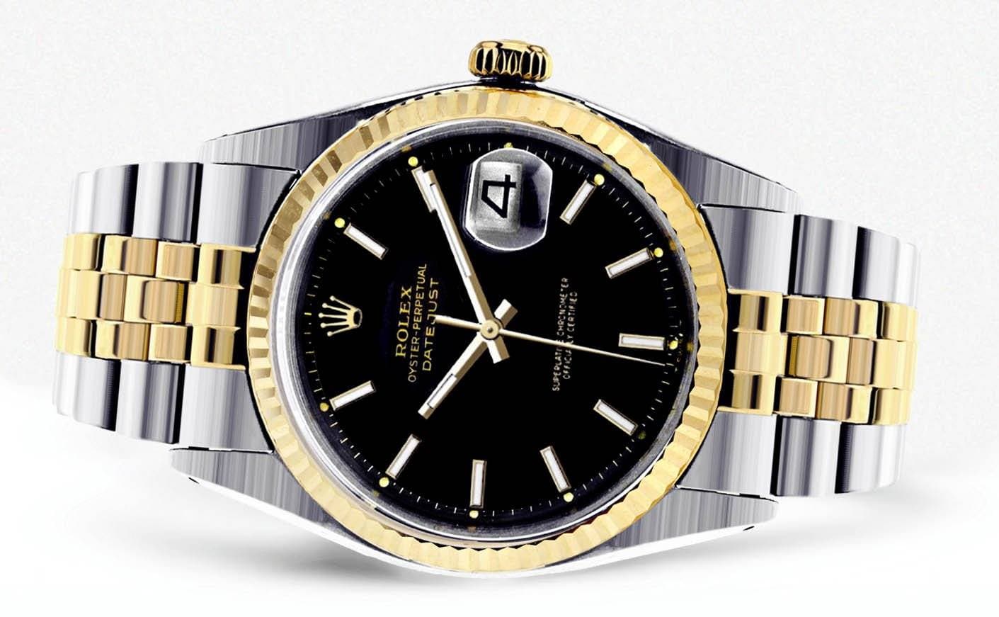 Diamond Rolex Datejust | 18K Yellow Gold and Stainless Steel | Fluted Gold Bezel | 36 MM | Black Stick Dial - Image 2