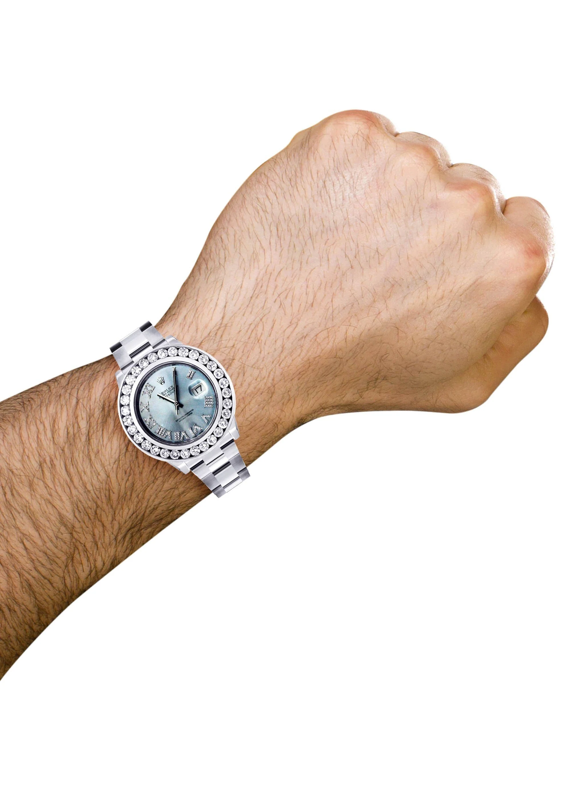 Diamond Rolex Datejust 2 | Stainless Steel | Custom Blue Diamond Roman Numeral Dial | 41 MM - Image 5