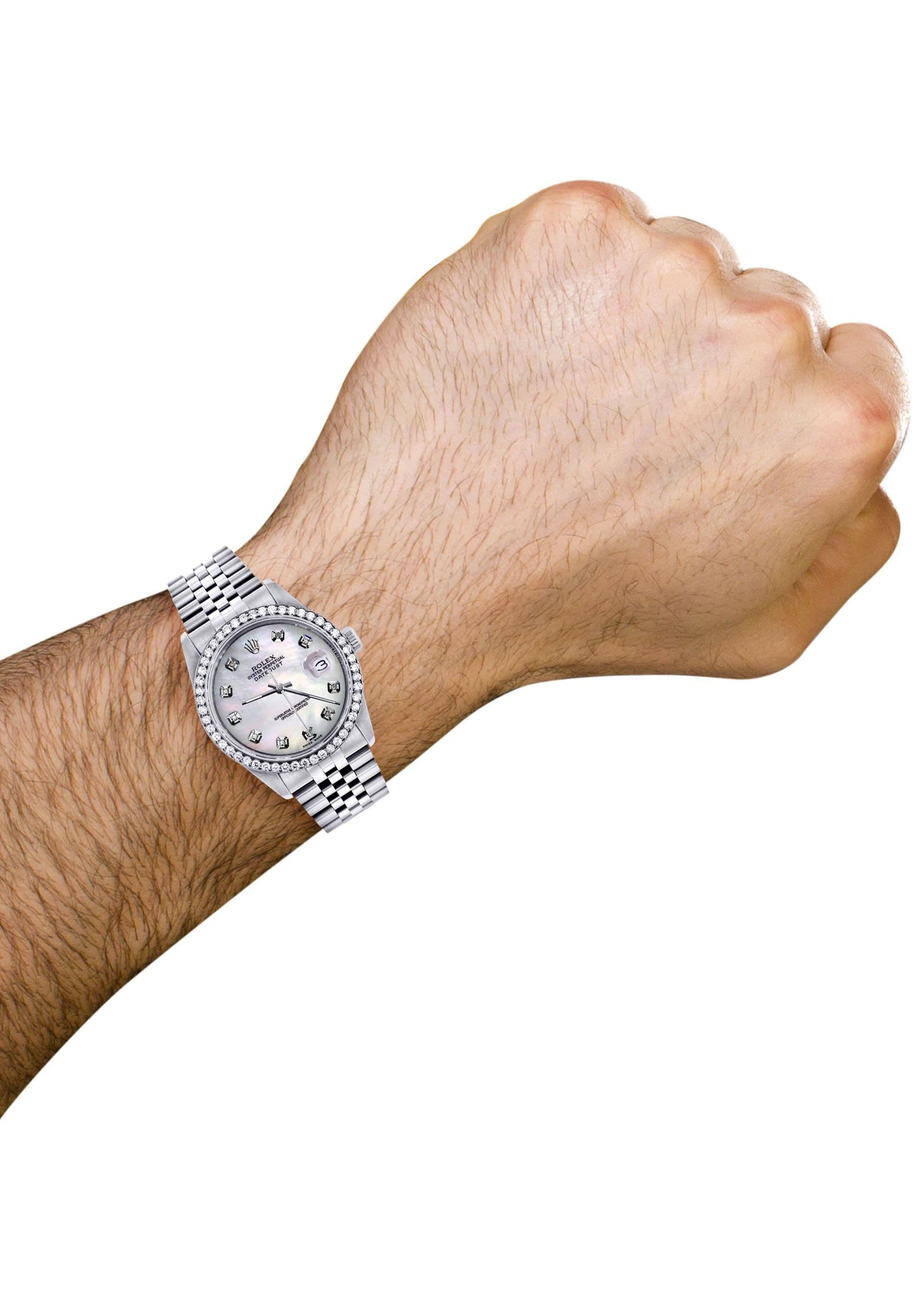 Diamond Mens  Rolex Datejust Watch 16200 | 36Mm | White Mother Of Pearl Dial | Jubilee Band - Image 6