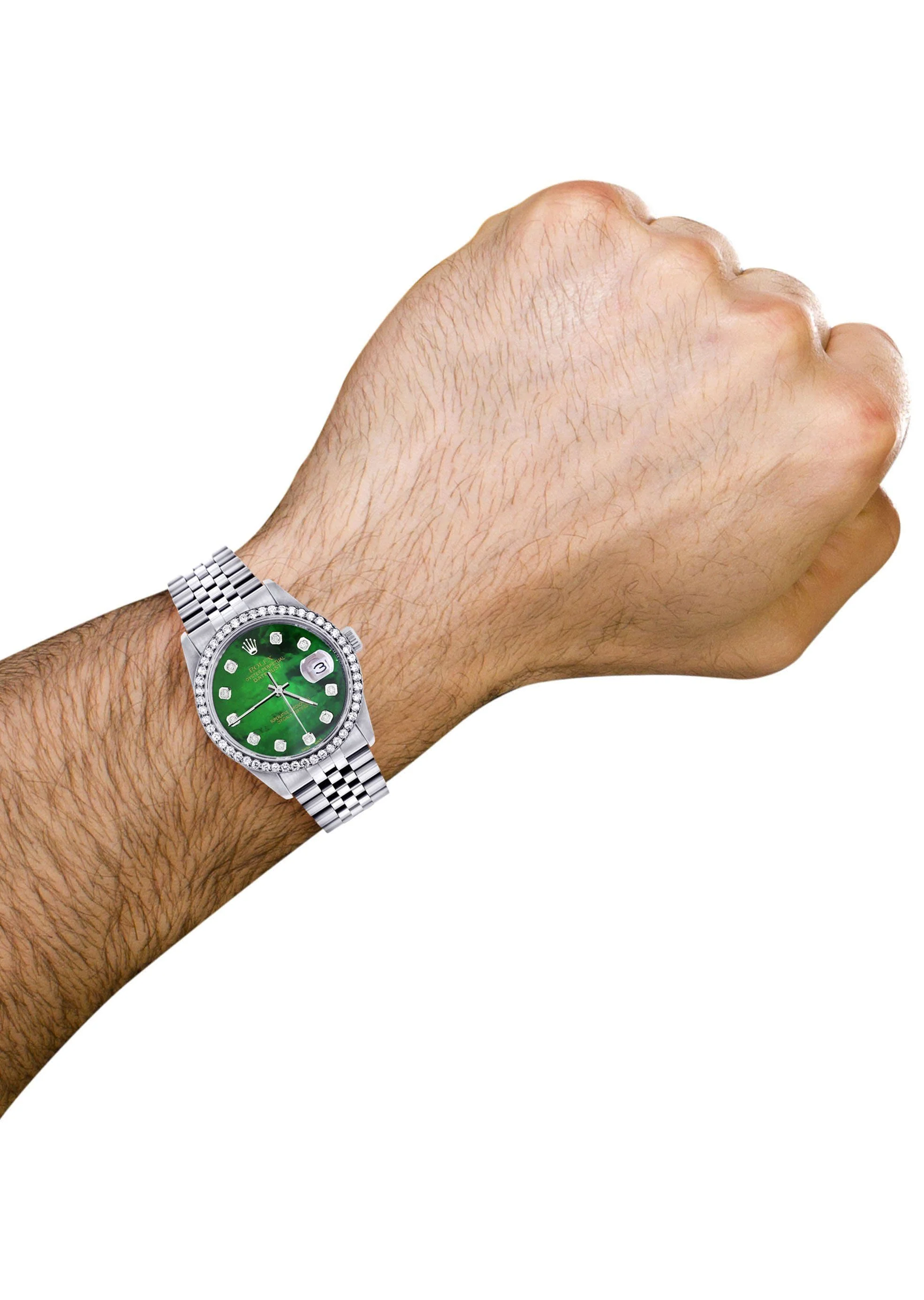 Diamond Mens Rolex Datejust Watch 16200 | 36Mm | Green Diamond Mother Of Pearl Dial | Jubilee Band - Image 4