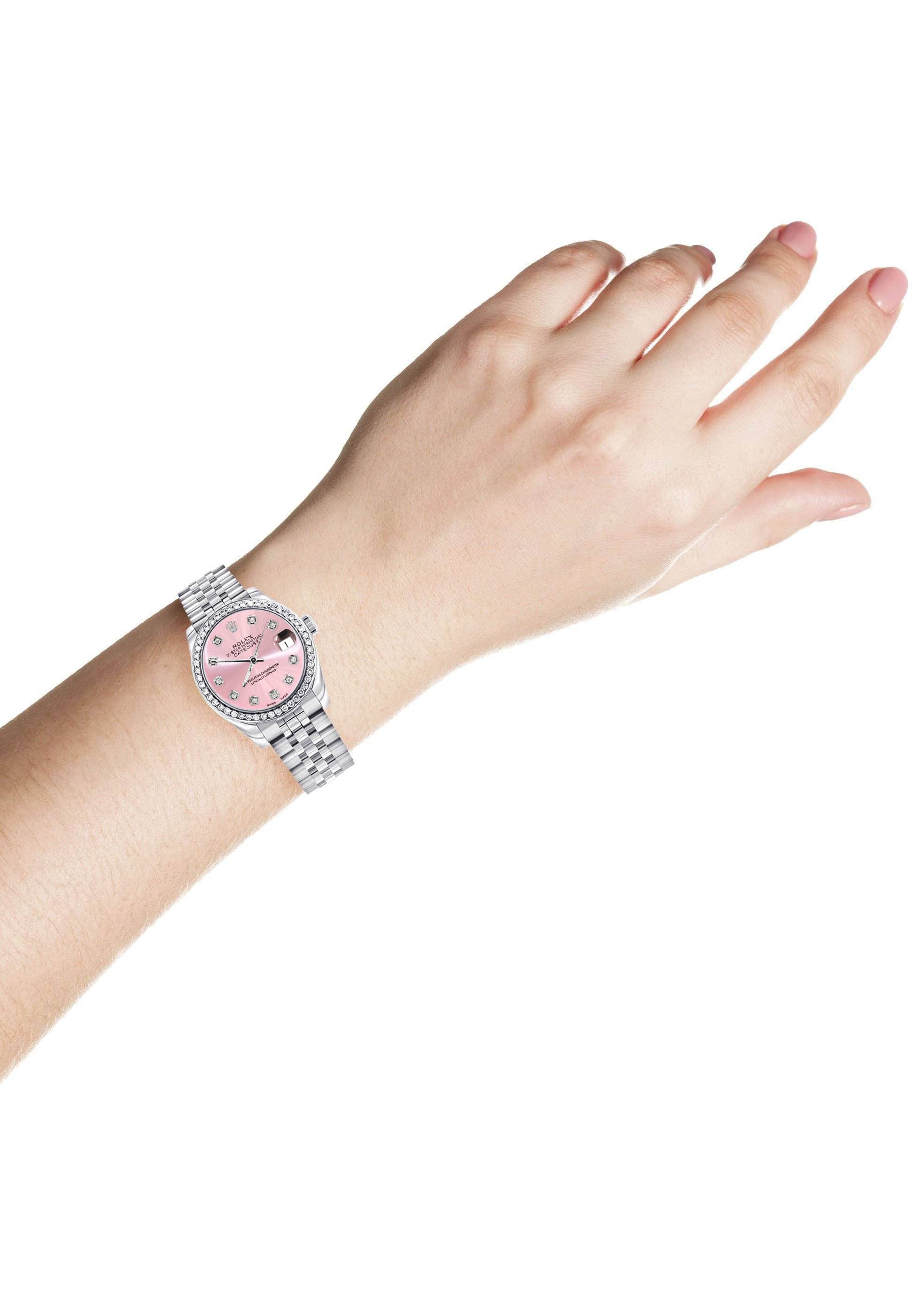 Diamond Rolex Watch | 68274 | Diamond Bezel | 31MM | Pink Diamond Dial | Jubilee Band - Image 3