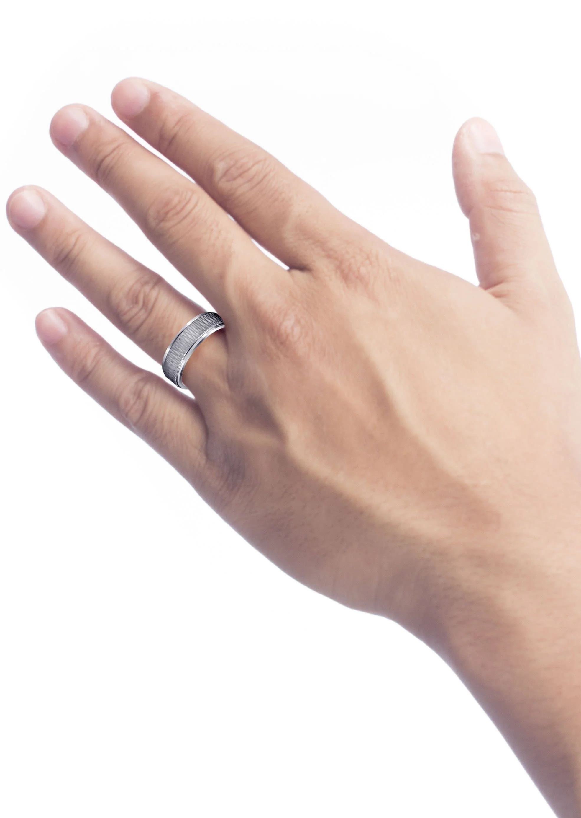 Fancy Carved Contemporary Mens Wedding Band | Sand Blast / High Polish Finish (Mason) - Image 4