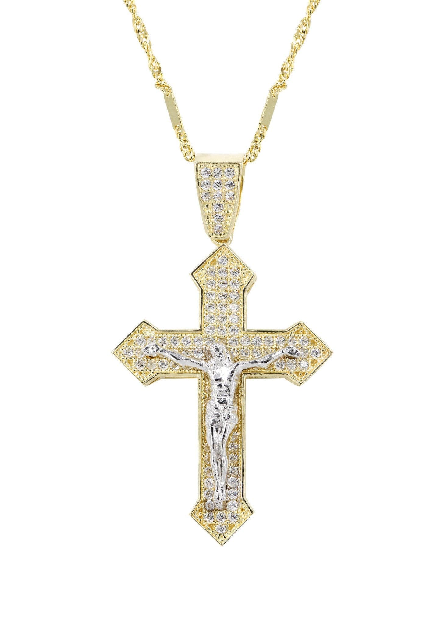 10K Yellow Gold Fancy Link  Gold Cross / Crucifix Necklace | Appx. 7.4 Grams - Image 2