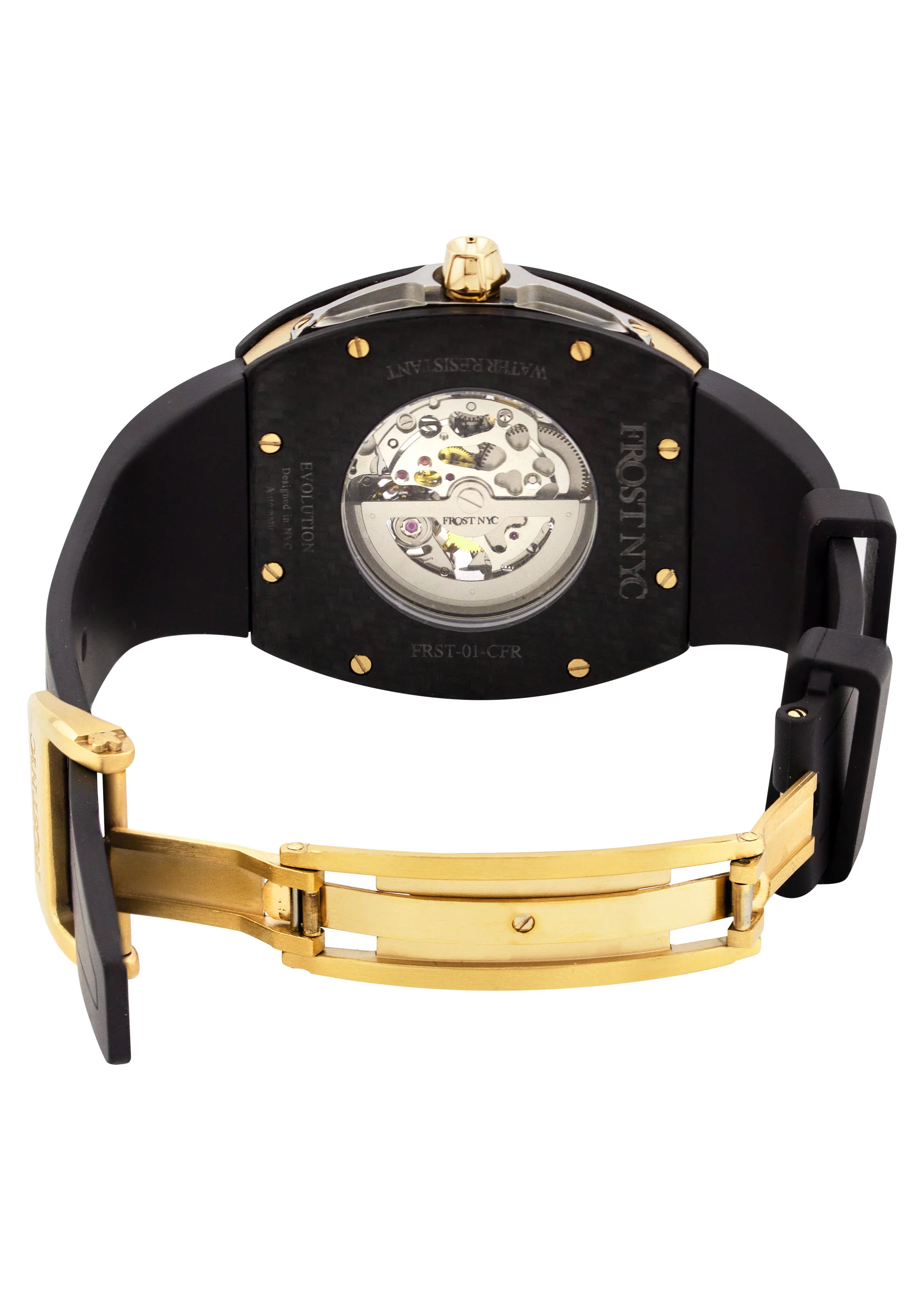 Frost NYC Mens Watch - Automatic Skeleton Carbon Fiber Sport Gold Watch | FRST-01-CFY| Black - Image 7