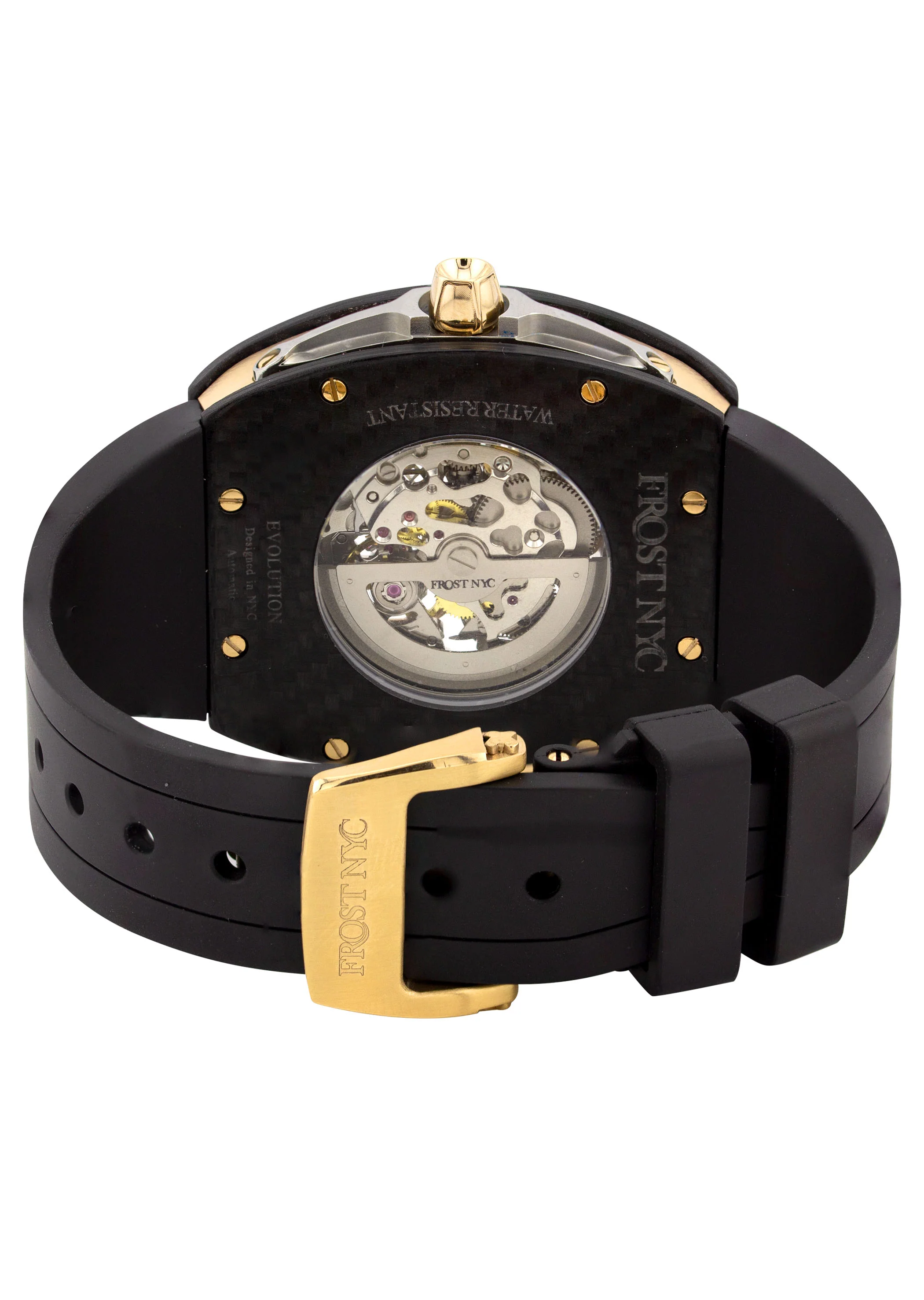 Frost NYC Mens Watch - Automatic Skeleton Carbon Fiber Sport Gold Watch | FRST-01-CFY| Black - Image 8