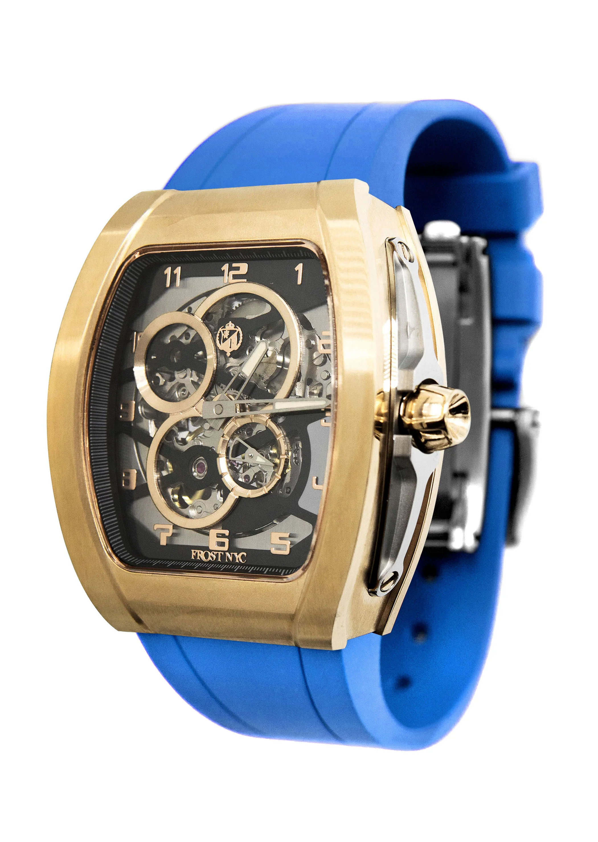 Frost NYC Mens Watch - Automatic  Skeleton Sport Gold Watch | FRST-01-CY| Blue - Image 6