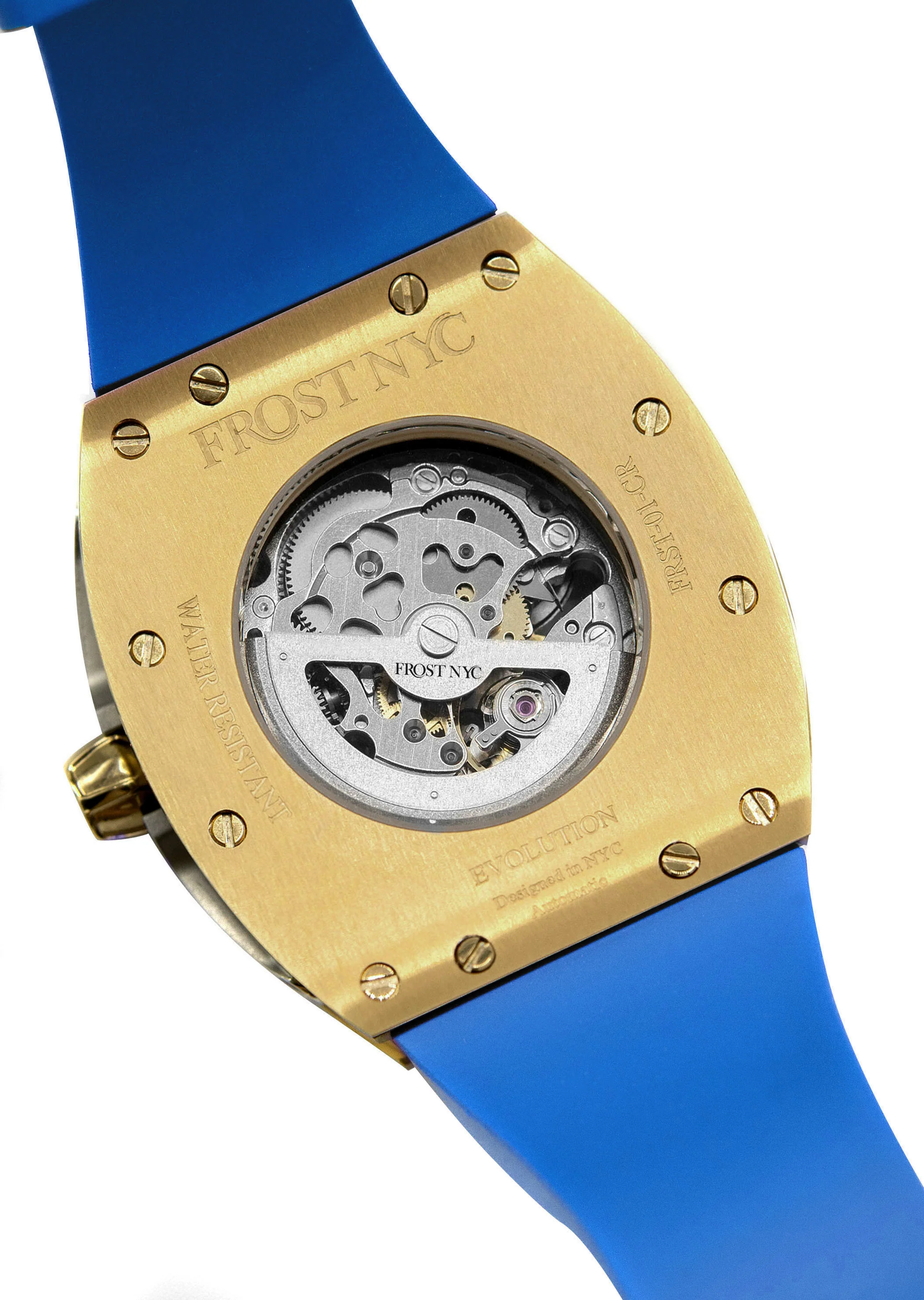 Frost NYC Mens Watch - Automatic  Skeleton Sport Gold Watch | FRST-01-CY| Blue - Image 8