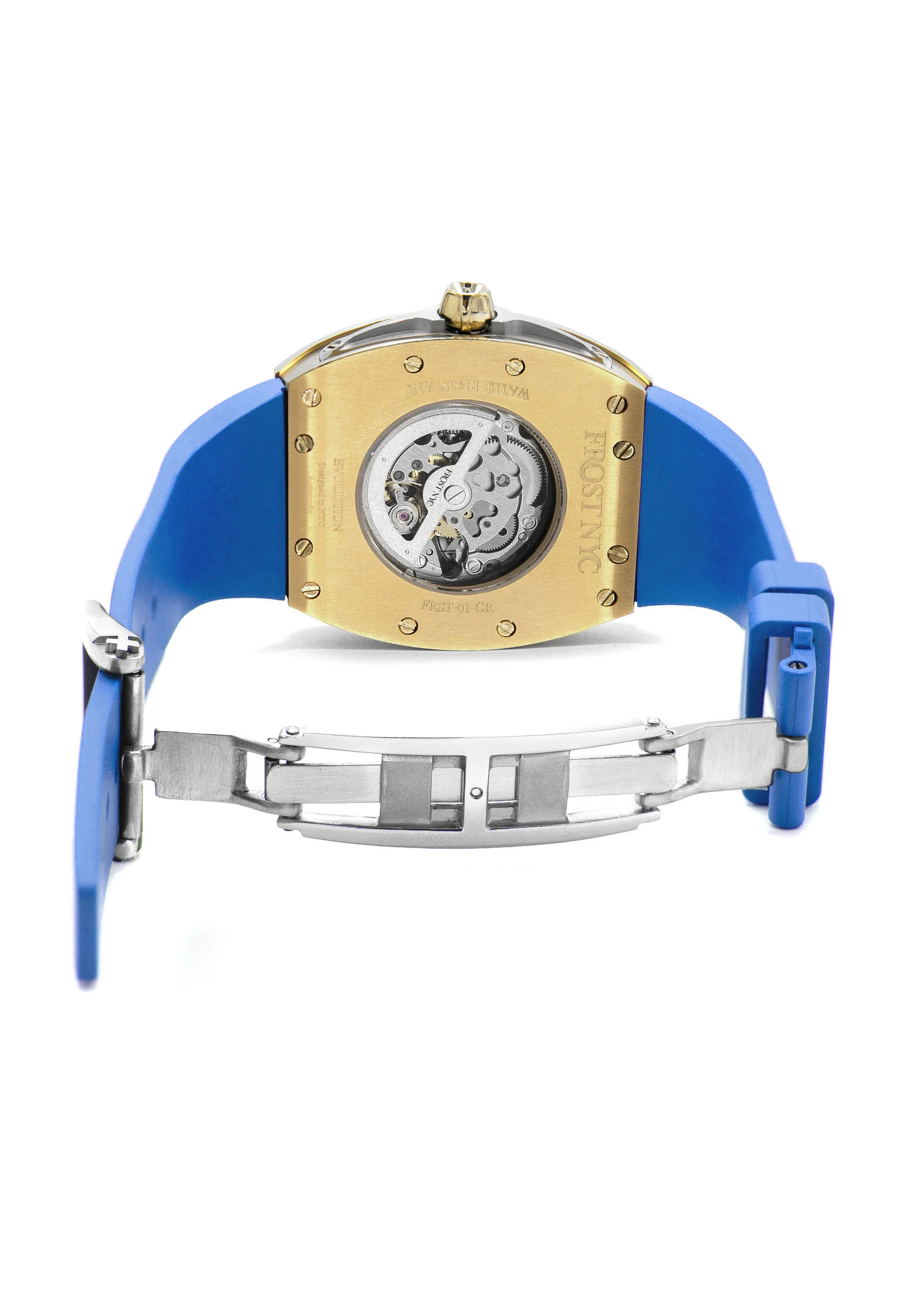 Frost NYC Mens Watch - Automatic  Skeleton Sport Gold Watch | FRST-01-CY| Blue - Image 9