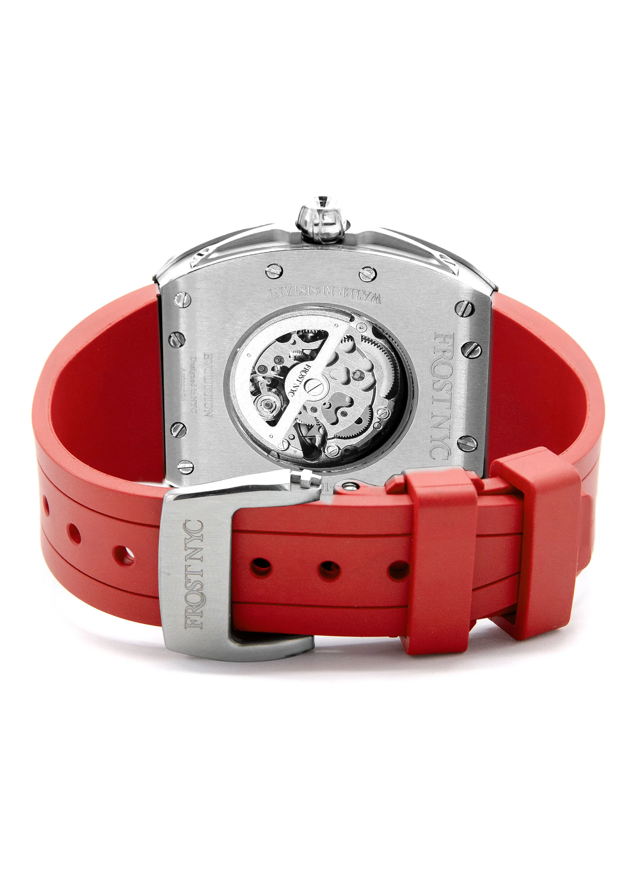 Frost NYC Mens Watch - Automatic Skeleton Stainless Steel Diamond Sport Watch | FRST-01-SS-D | Red - Image 8
