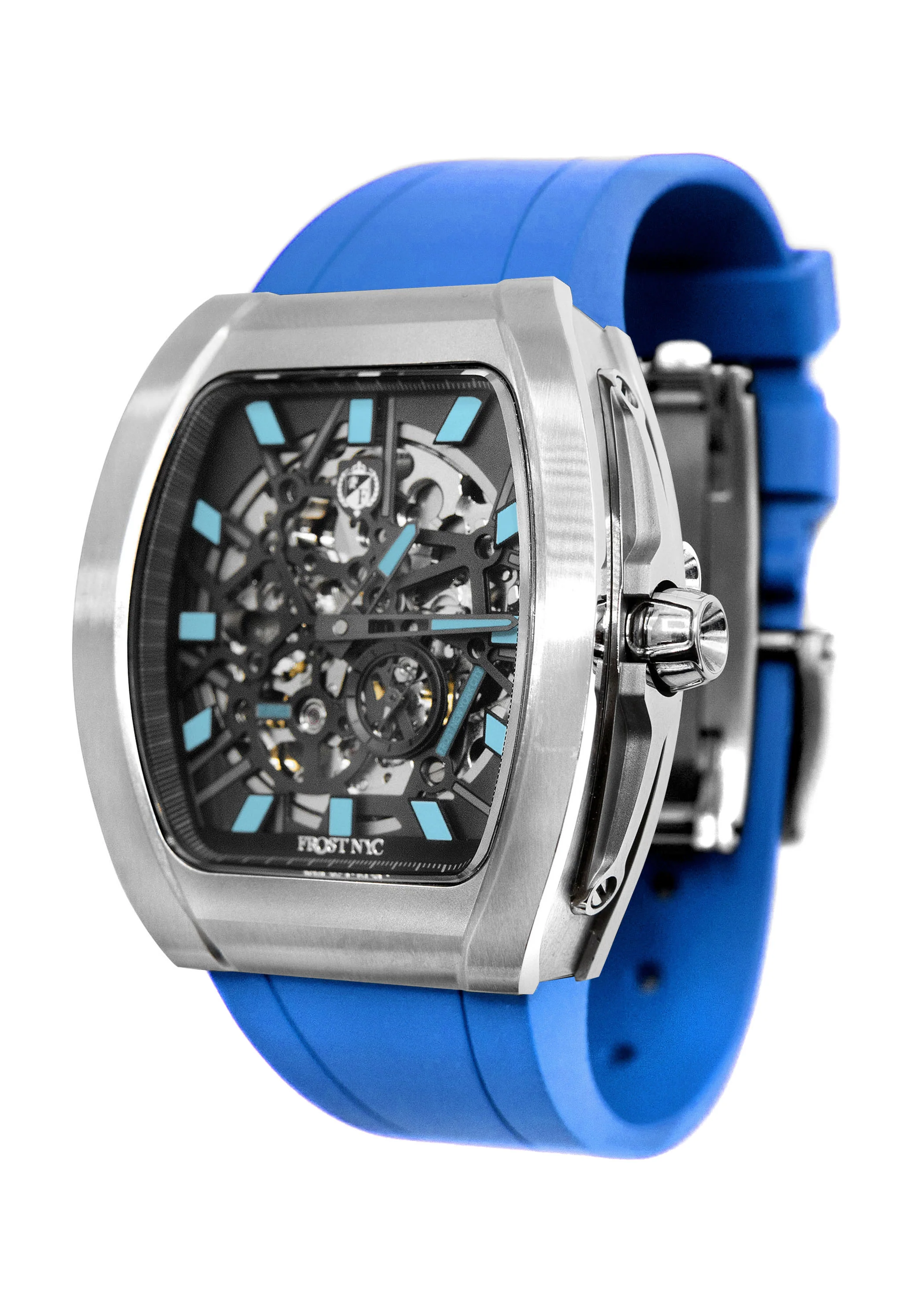 Frost NYC Mens Watch - Automatic Skeleton Stainless Steel Sport Watch | FRST-01-SS | Blue - Image 6