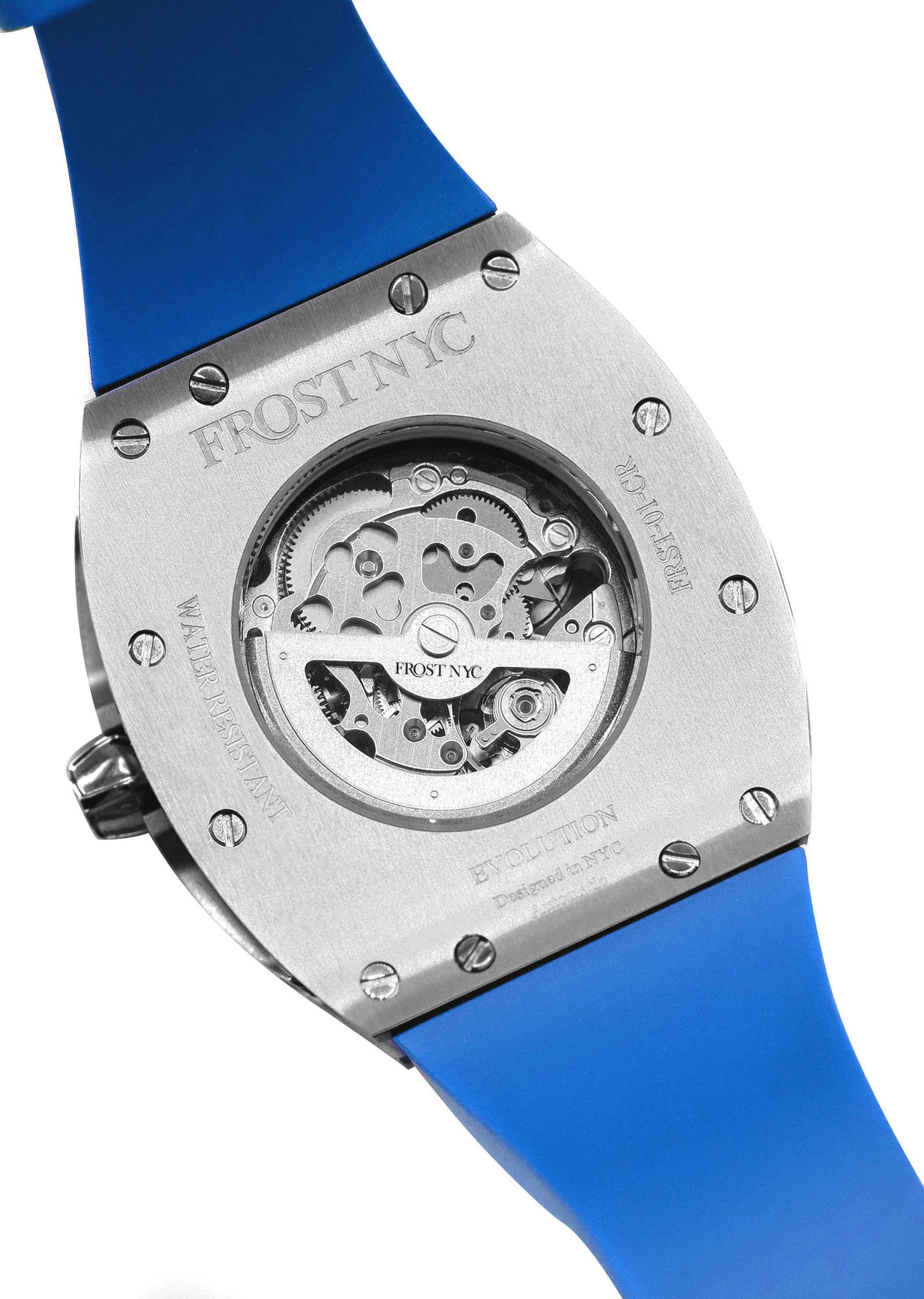 Frost NYC Mens Watch - Automatic Skeleton Stainless Steel Diamond Sport Watch | FRST-01-SS-D | Blue - Image 6