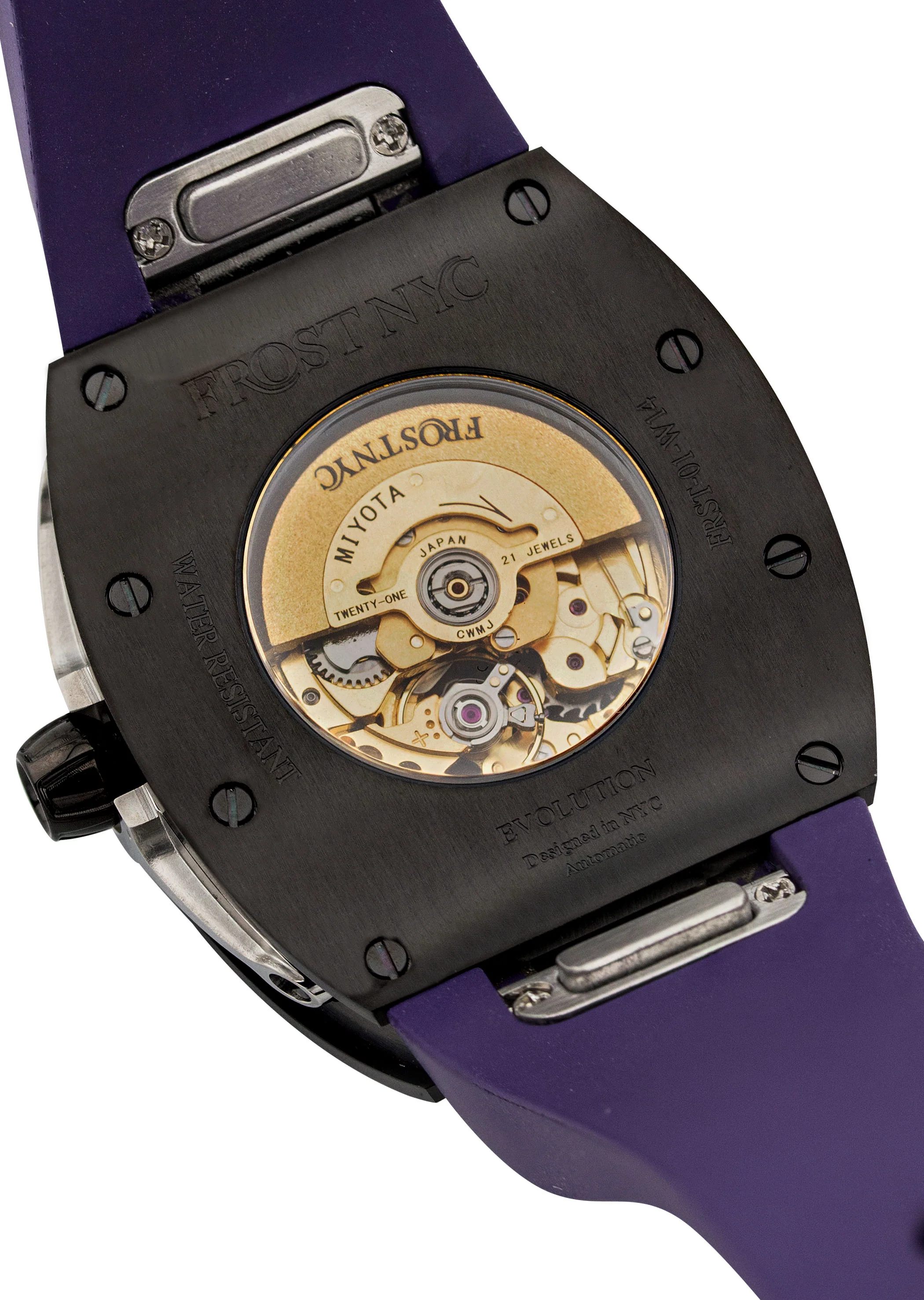 Frost NYC Evolution Women's Watch - Automatic Skeleton Steel Caged Heart | WFRST-01-H-B Purple Band | Pre - Sale - Image 8