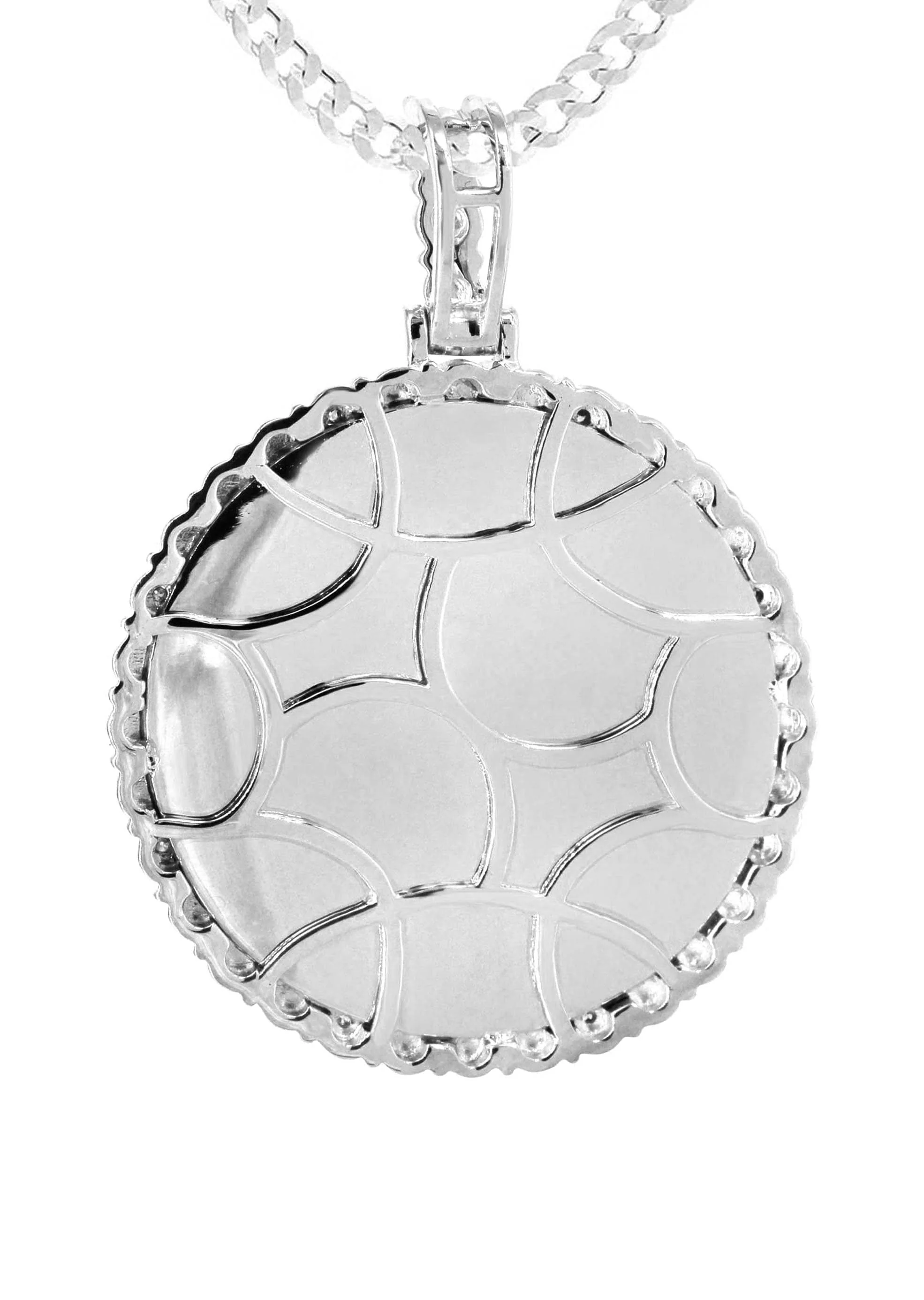 Full Diamond 10K White Gold Large Round Picture Pendant Necklace | 2.67 Carats | Appx. 22 Grams - Image 3
