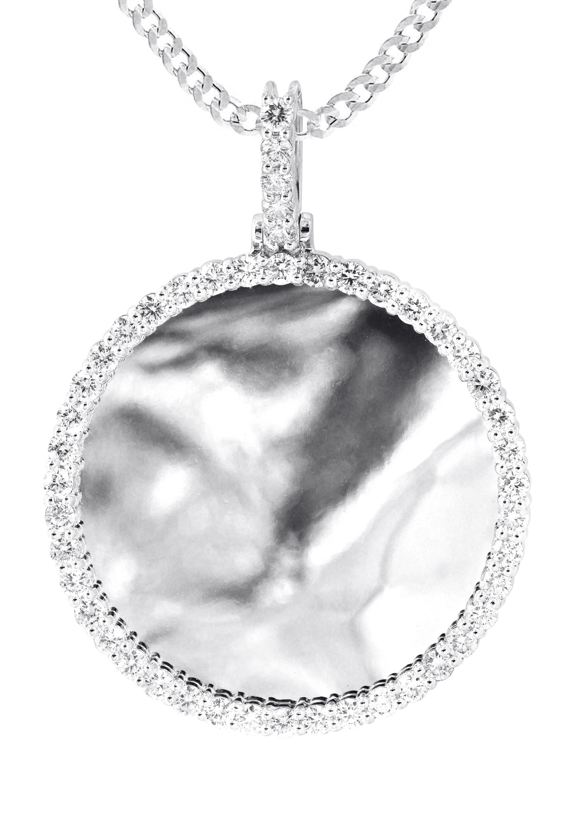 Full Diamond 10K White Gold Large Round Picture Pendant Necklace | 2.67 Carats | Appx. 22 Grams - Image 4