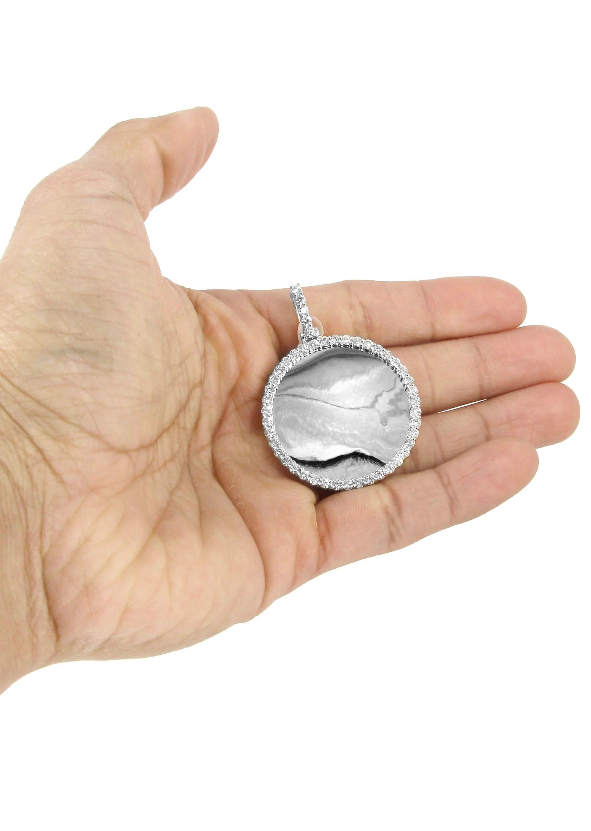 Full Diamond 10K White Gold Large Round Picture Pendant Necklace | 2.67 Carats | Appx. 22 Grams - Image 6