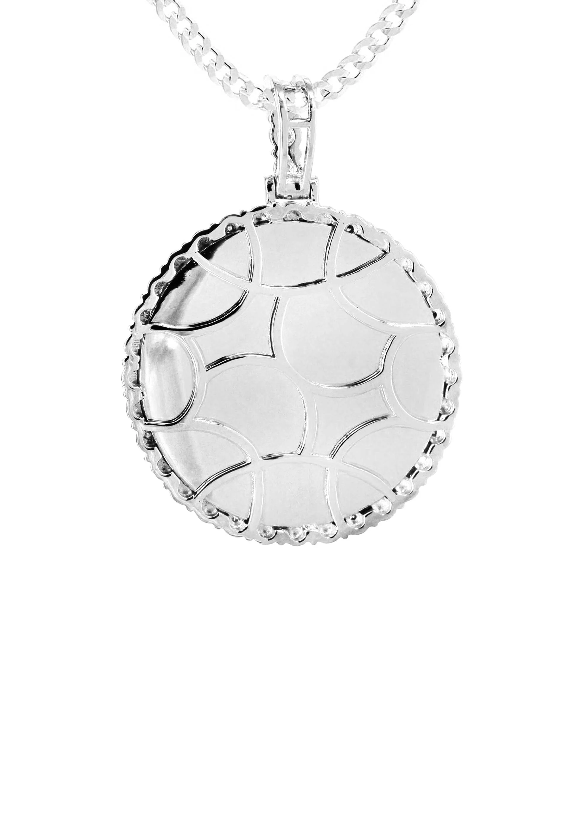 Full Diamond 10K White Gold Small Round Picture Pendant Necklace | 1.45 Carats | Appx. 16 Grams - Image 2
