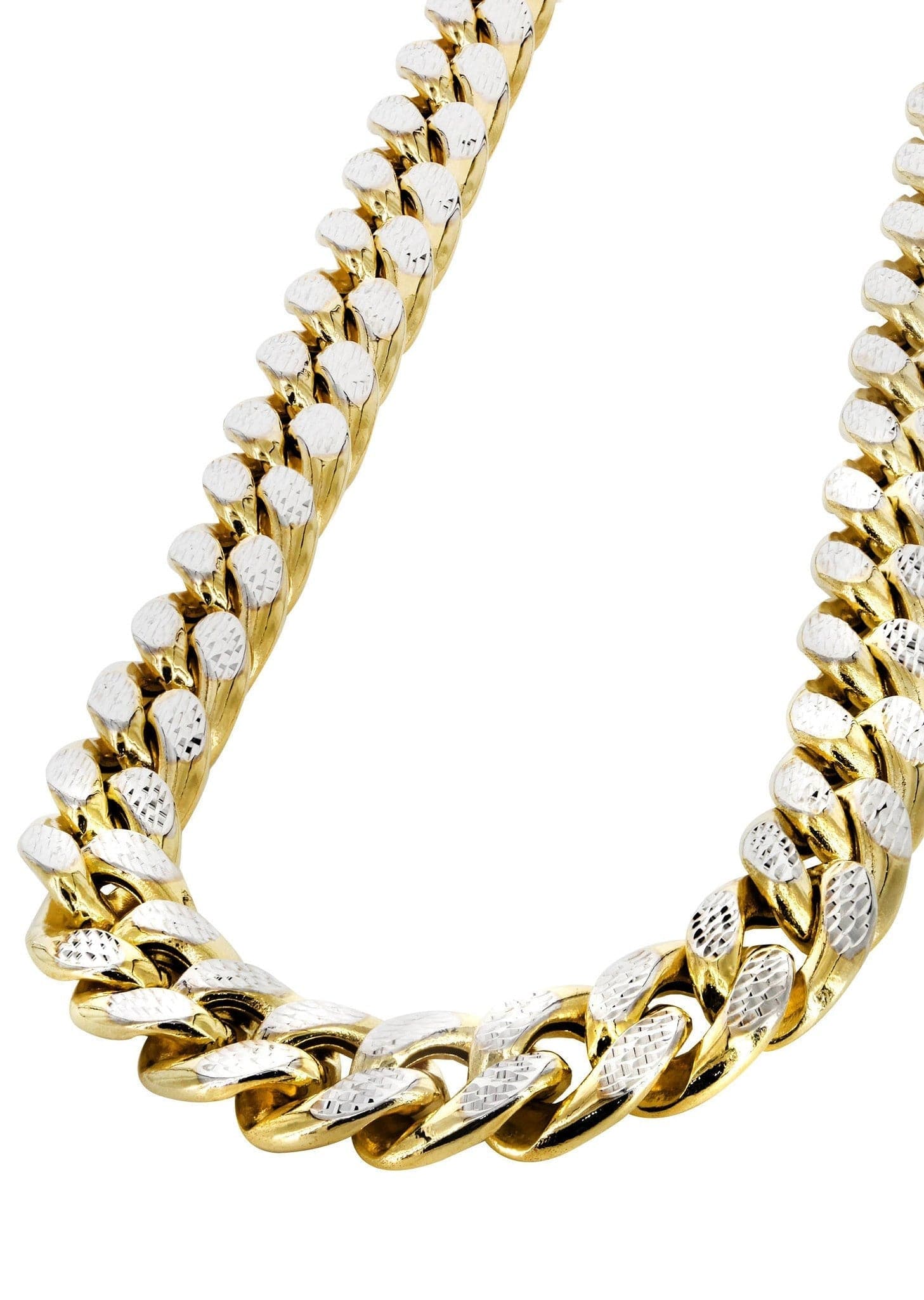 Gold Chain - Mens Semi Solid Diamond Cut Miami Cuban Link Chain 10K/14K Gold
