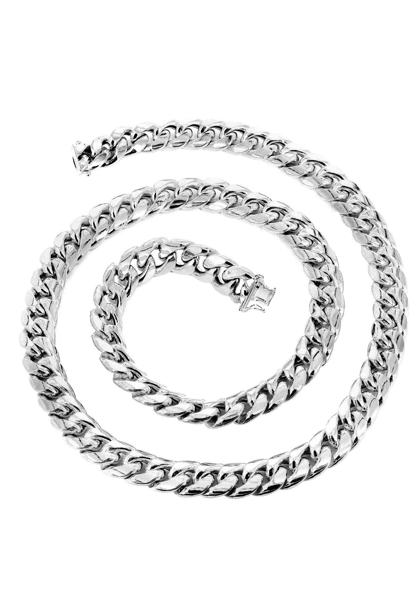 Gold Chain - Mens Semi Solid  Miami Cuban Link Chain 10K/14K White Gold - Image 2