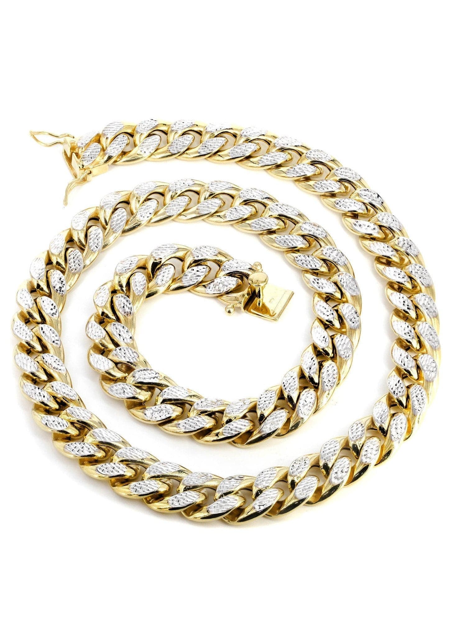 Gold Chain - Womens Semi Solid  Diamond Cut Miami Cuban Link Chain 10K/14K Gold - Image 2