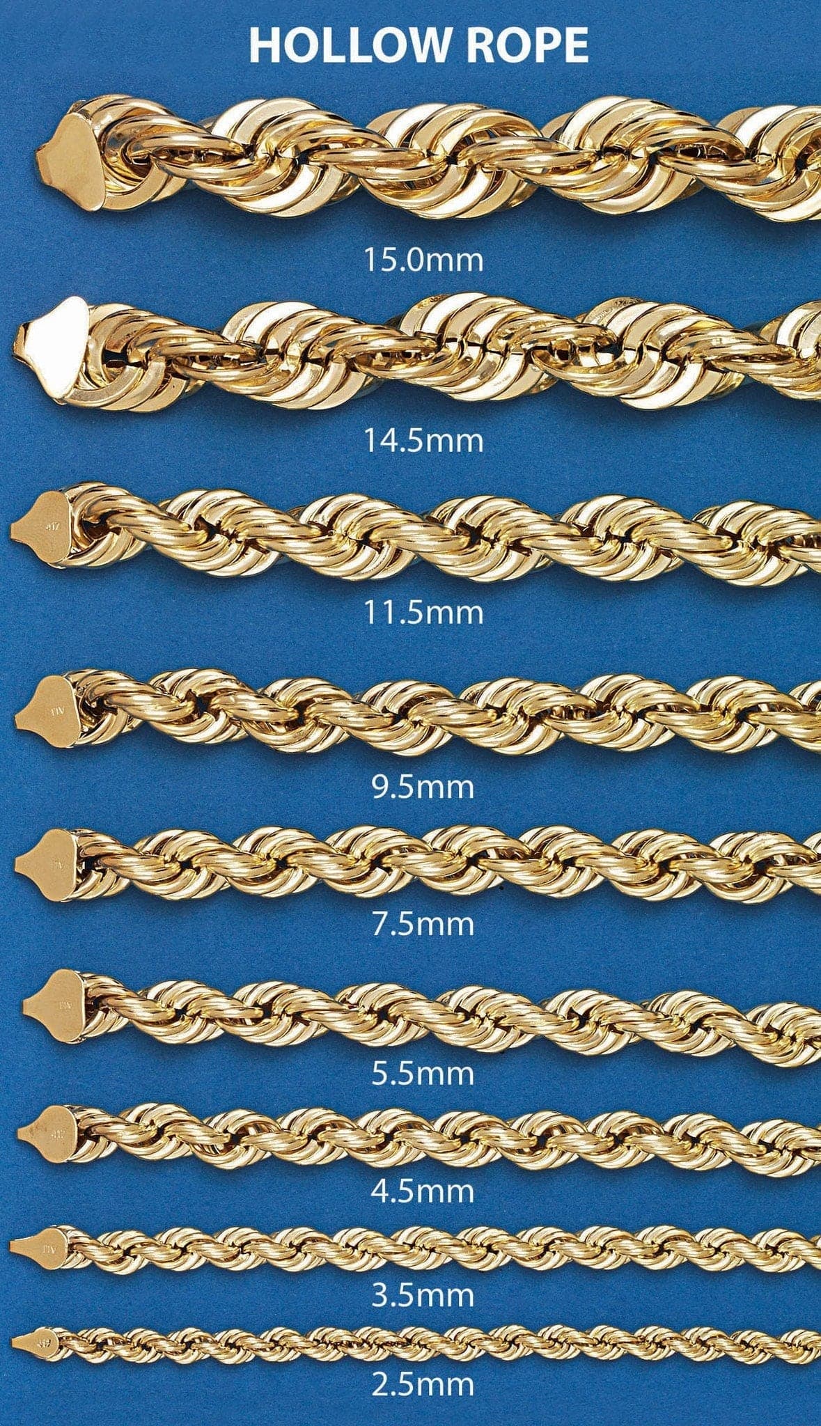 Gold Chain - Womens Semi Solid  Rope Chain 10K/14K Gold - Image 4