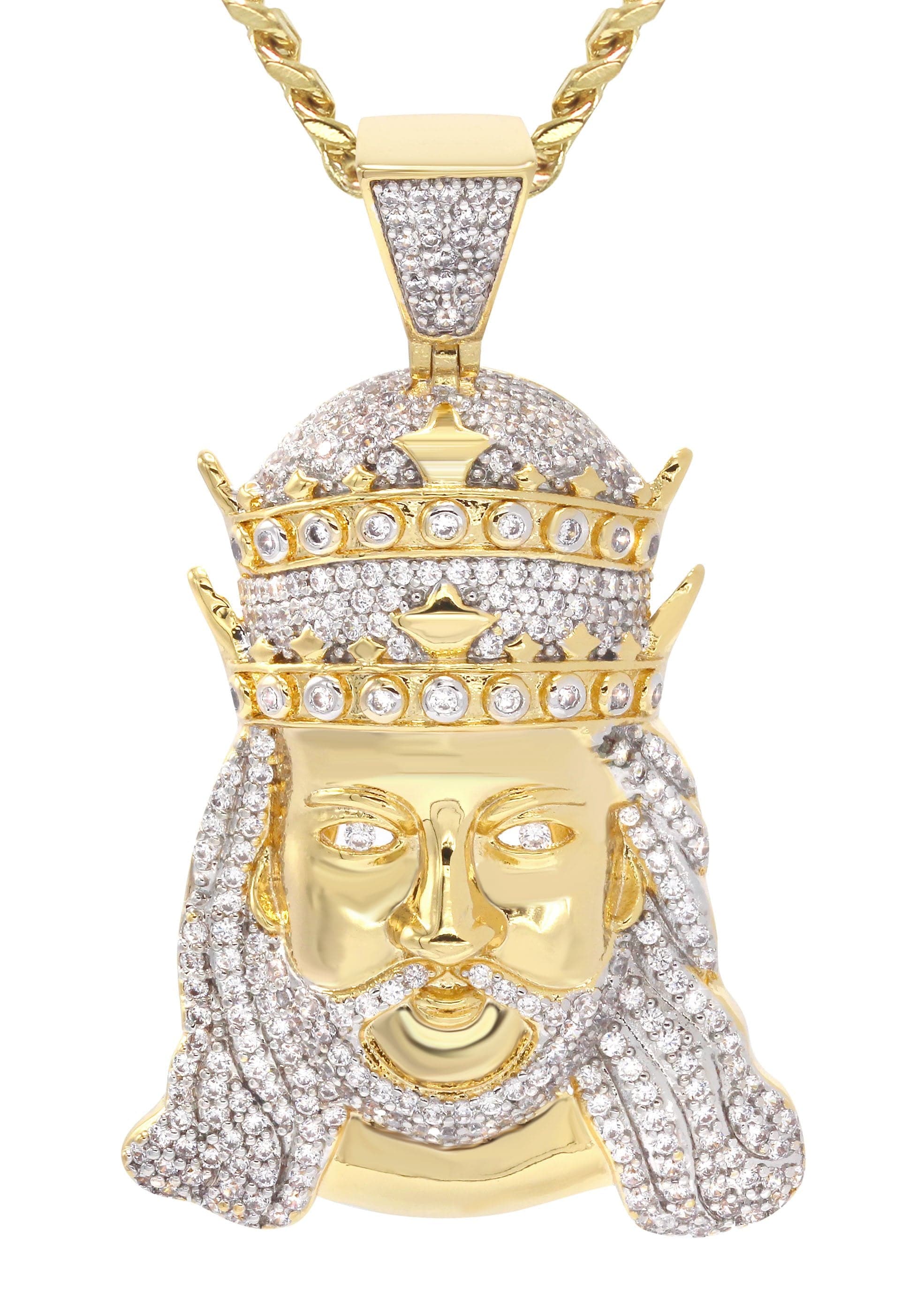 Mens Gold Plated Cuban Link Chain & King Pendant | Appx. 19.5 Grams - Image 2