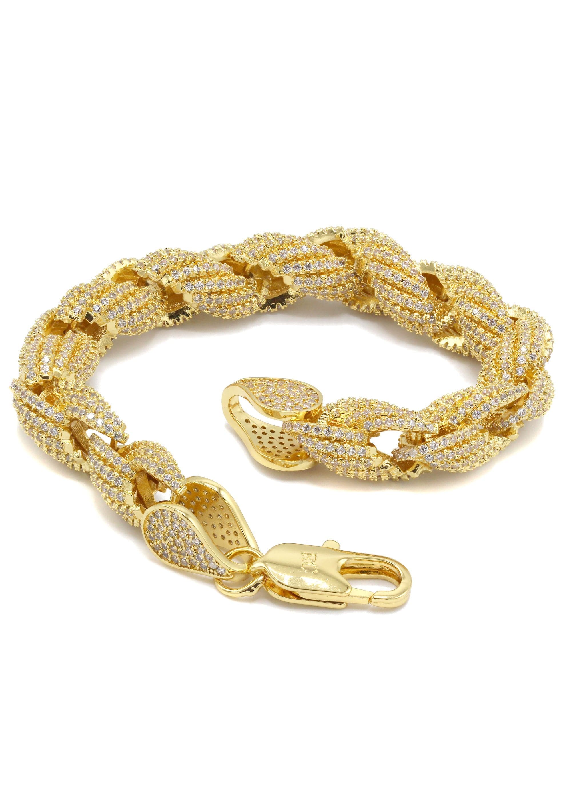 Gold Plated Mens Iced Out Solid Rope Bracelet - Image 3